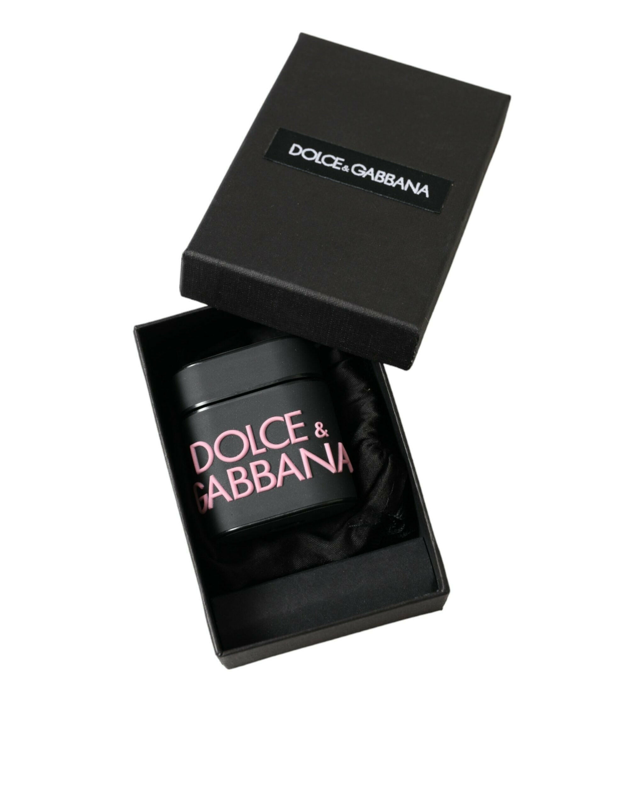 Dolce & Gabbana Black Pink Silicone Embossed Logo Airpods Case.