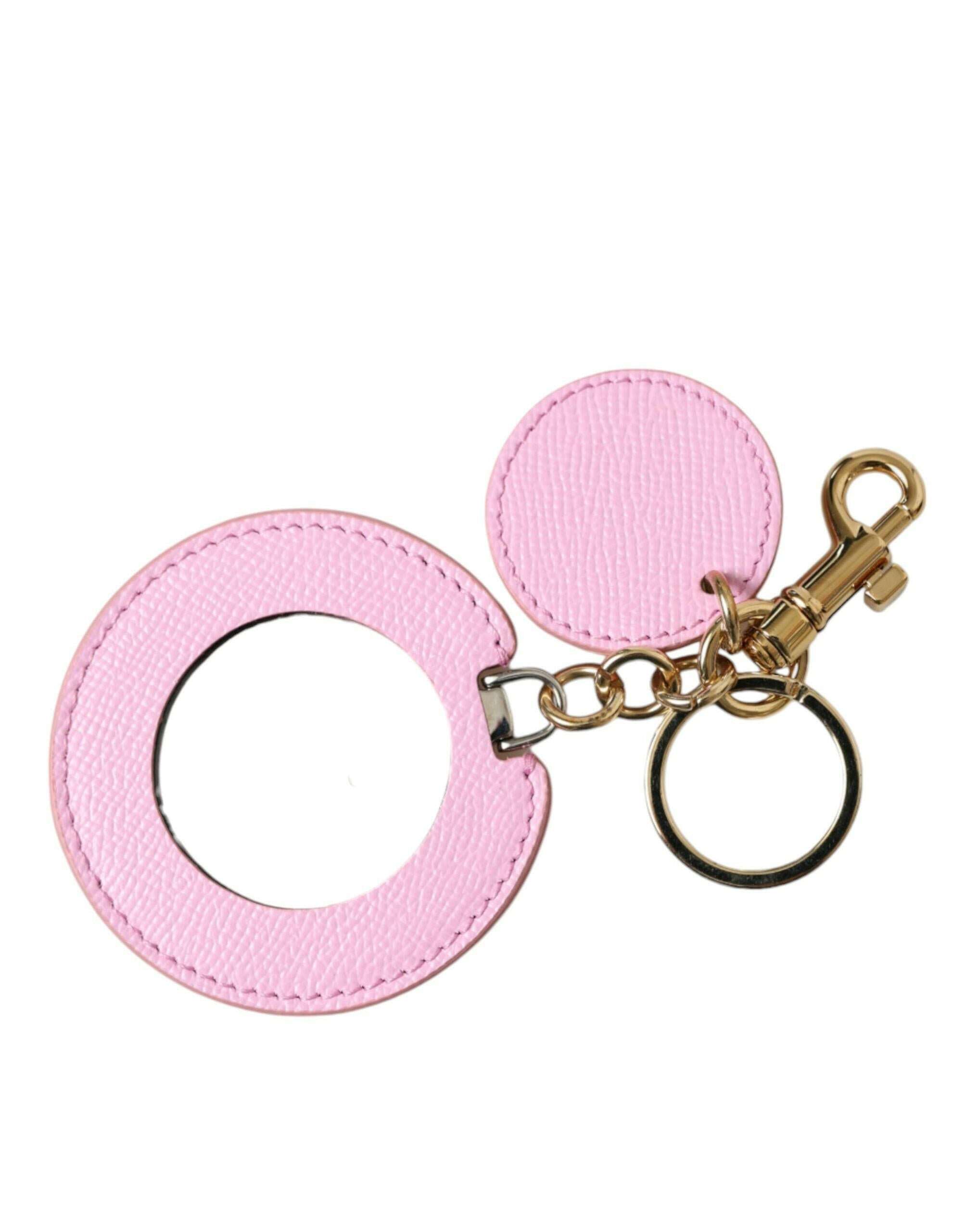 Dolce & Gabbana Pink Calf Leather Gold Metal Logo Print Keyring Keychain.