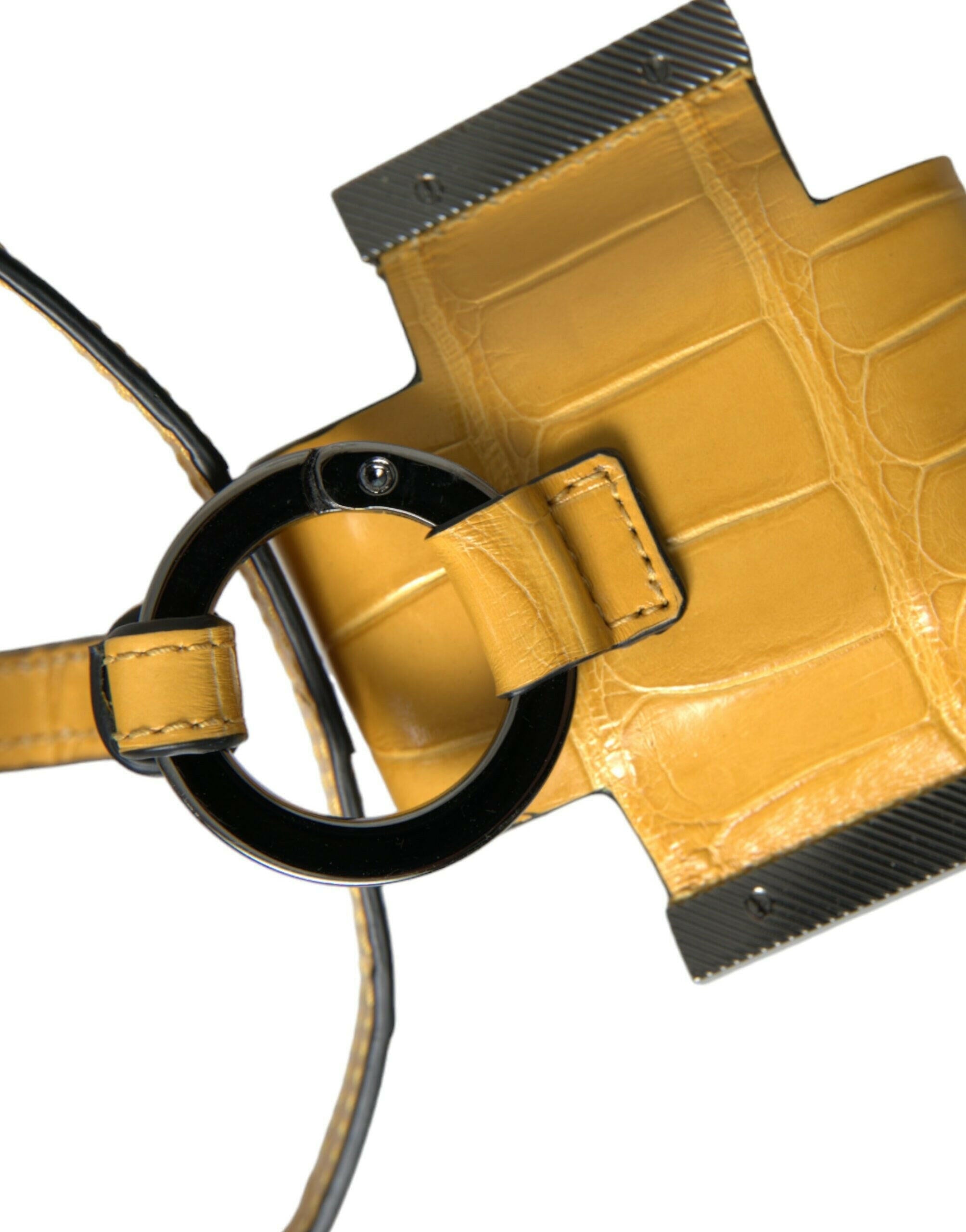 Dolce & Gabbana Yellow Crocodile Leather Logo Print Lanyard Keychain.