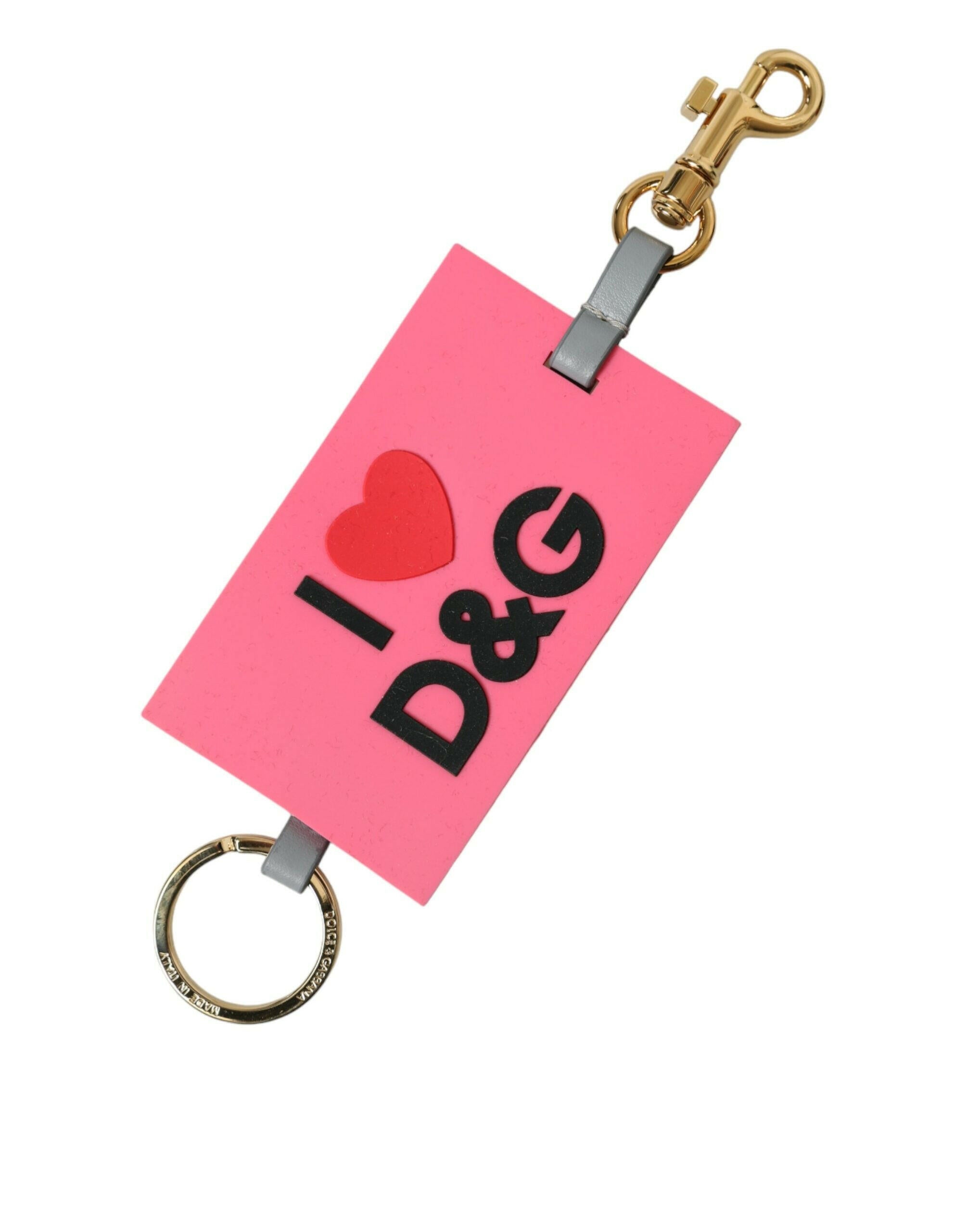 Dolce & Gabbana Pink Silicone DG Logo Gold Brass Keychain.