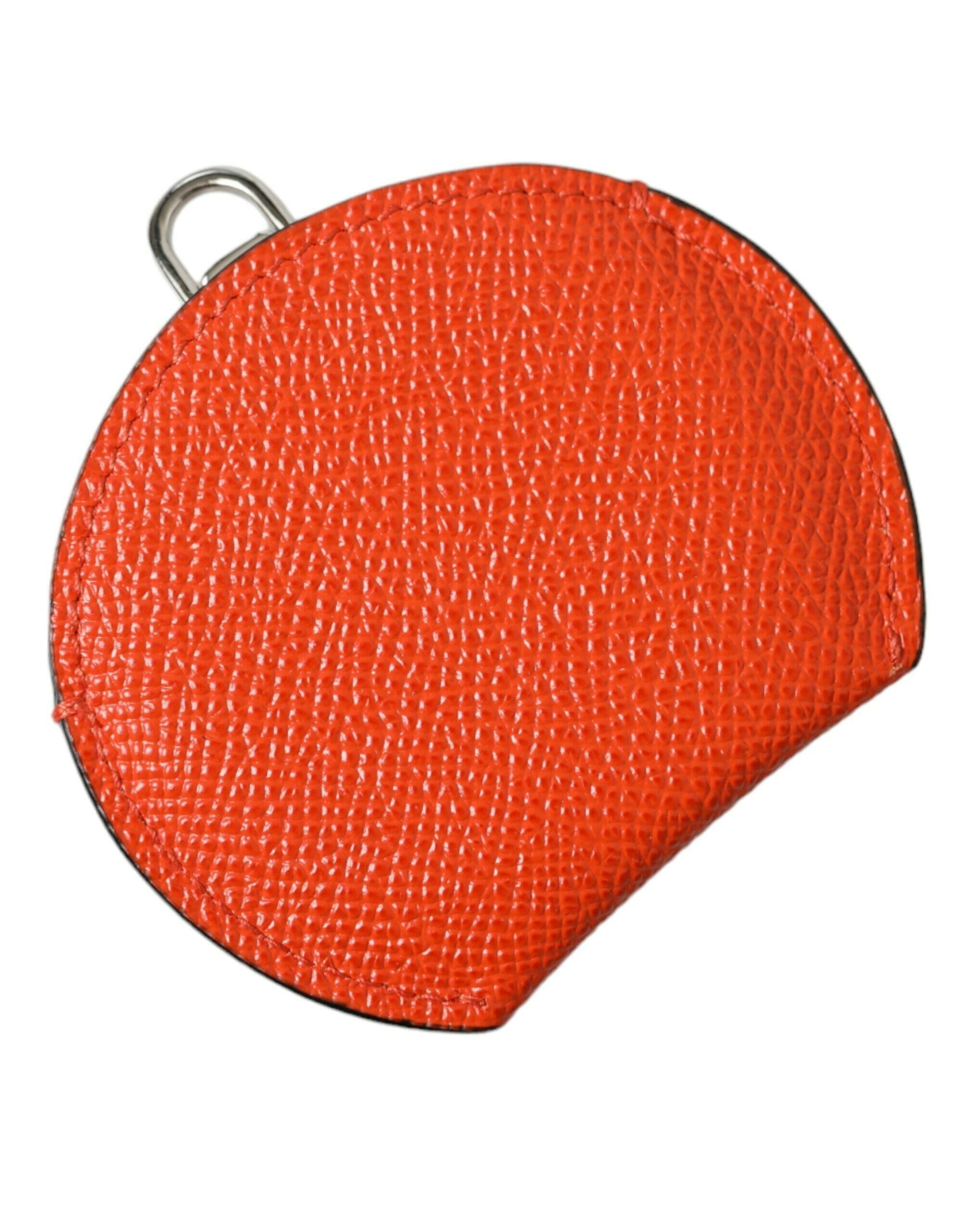 Dolce & Gabbana Orange Calfskin Leather Round Logo Hand Mirror Holder.