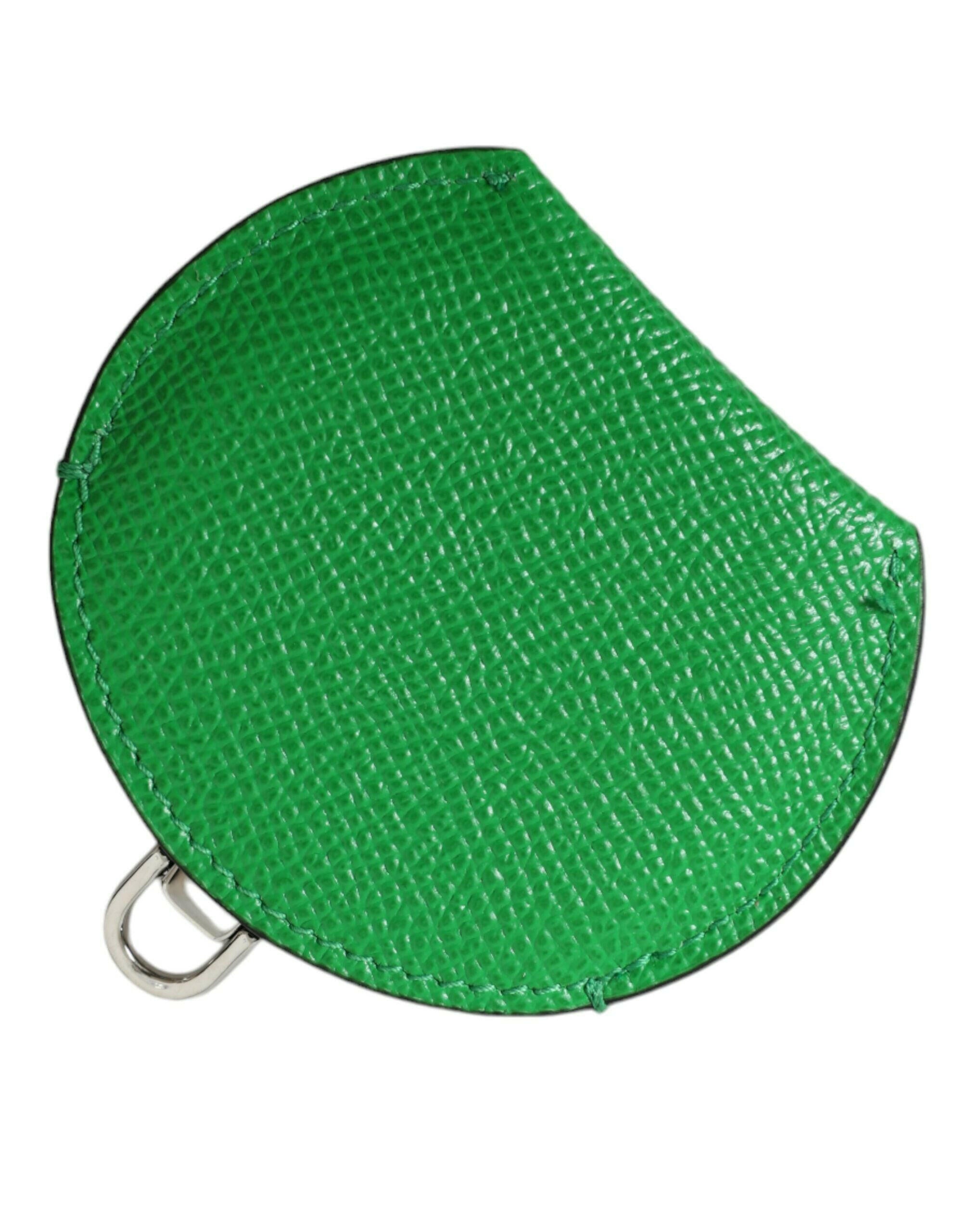 Dolce & Gabbana Green Calfskin Leather Round Logo Hand Mirror Holder.
