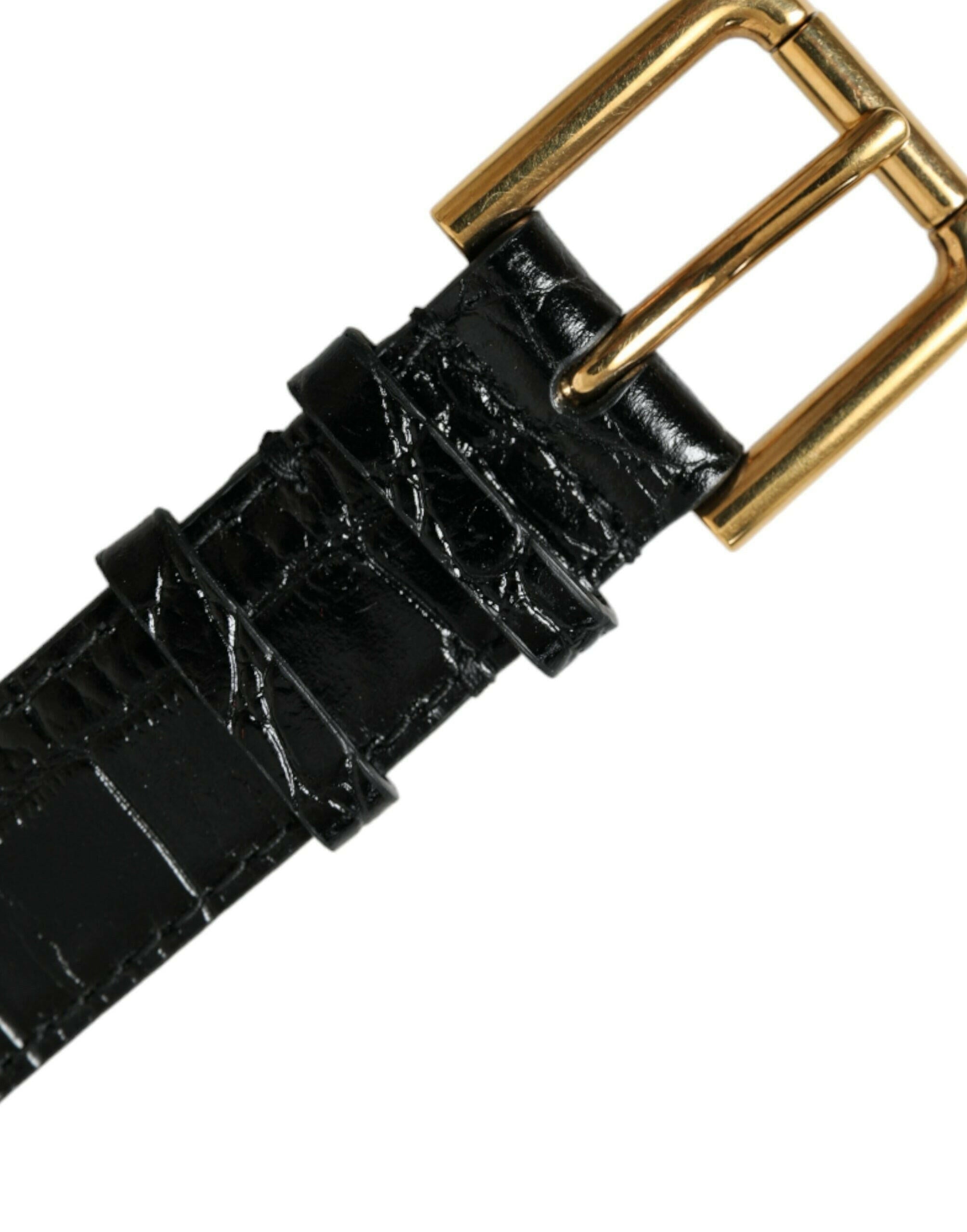 Dolce & Gabbana Black Textured Leather Gold Tone Metal Buckle Armband.