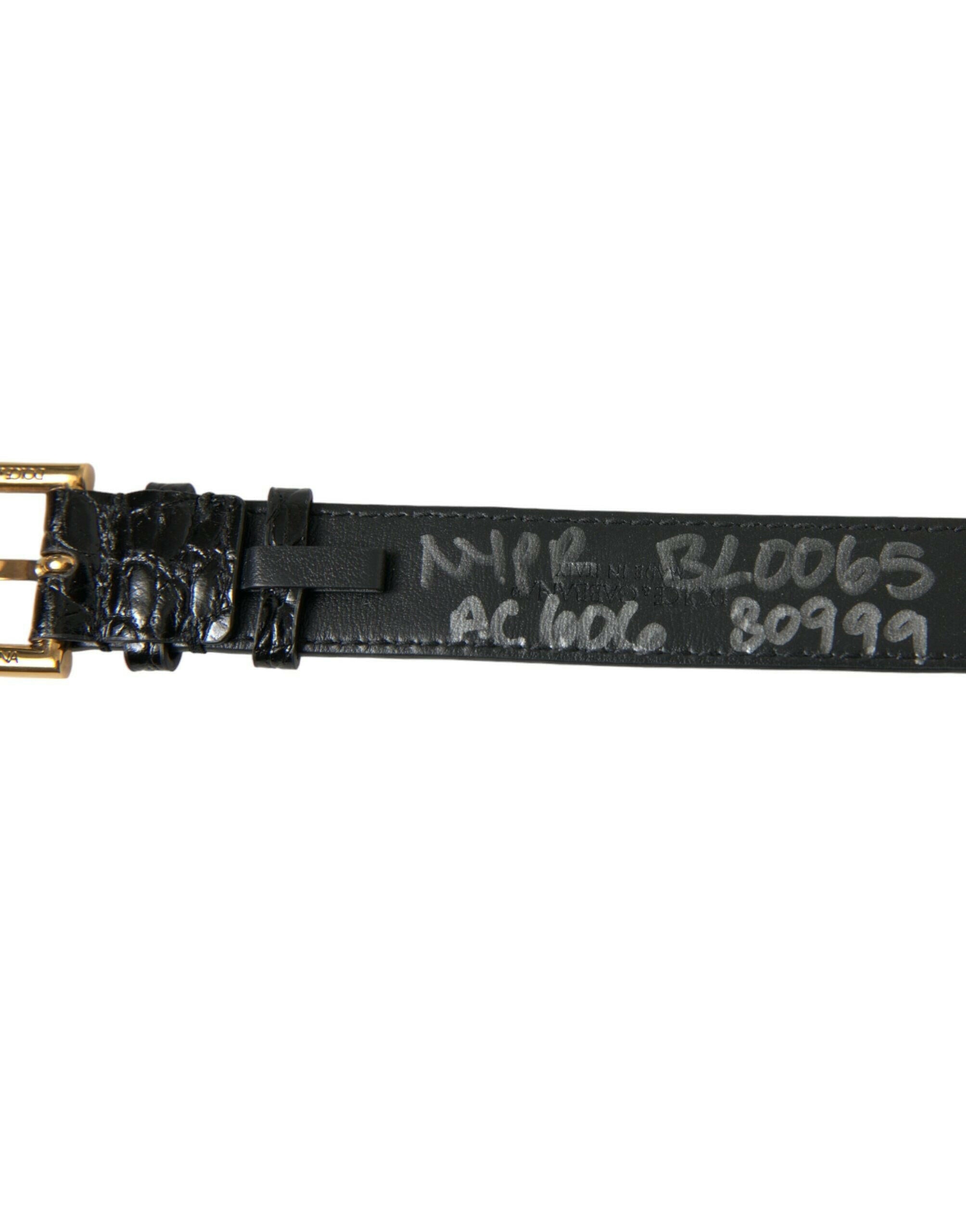 Dolce & Gabbana Black Textured Leather Gold Tone Metal Buckle Armband.