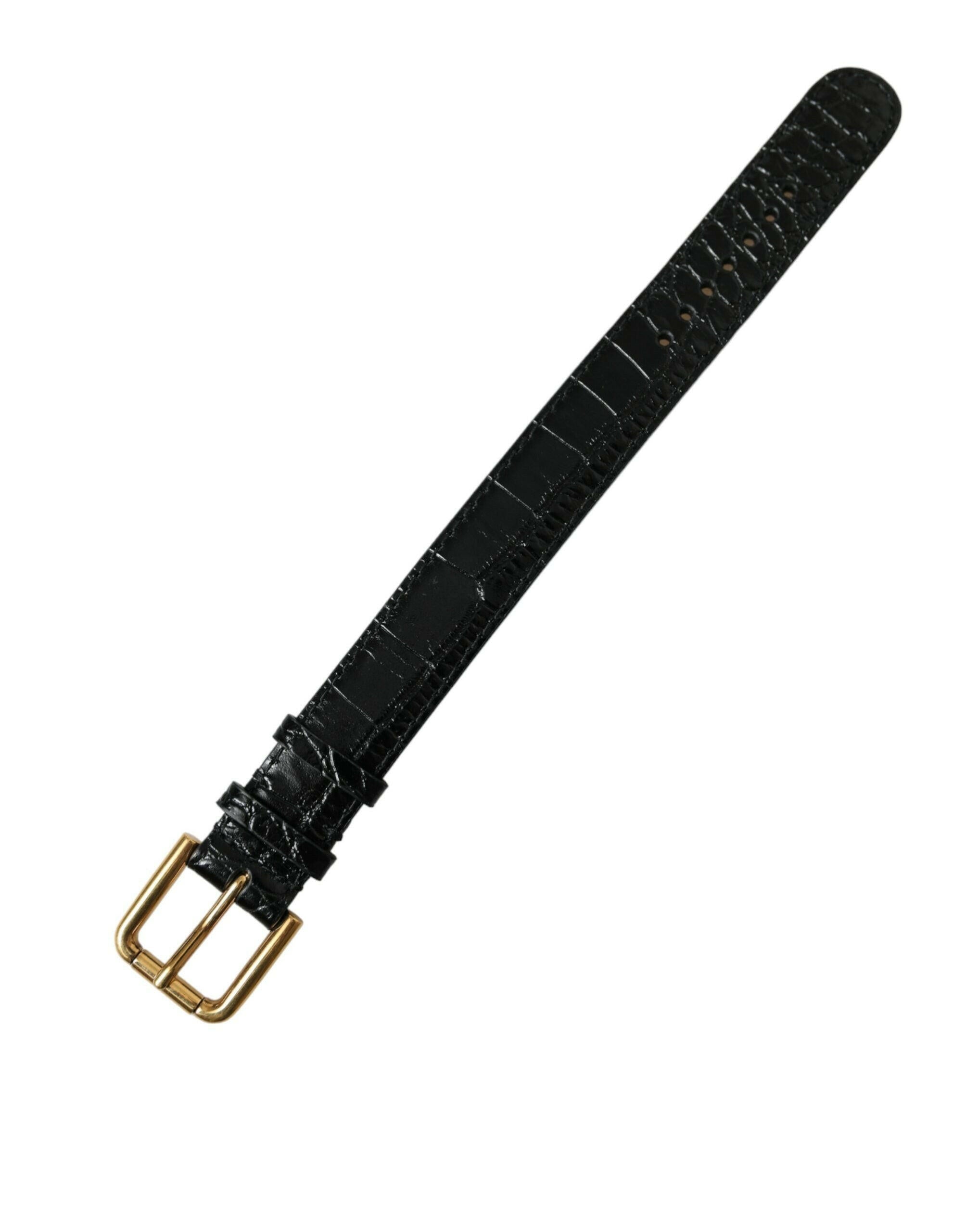 Dolce & Gabbana Black Textured Leather Gold Tone Metal Buckle Armband.