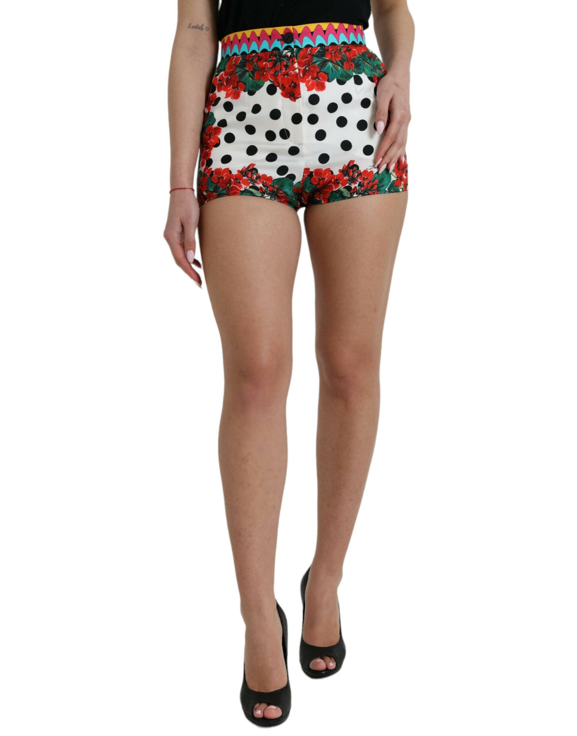 Dolce & Gabbana Multicolor Floral Polka Dot Hot Pants Shorts.