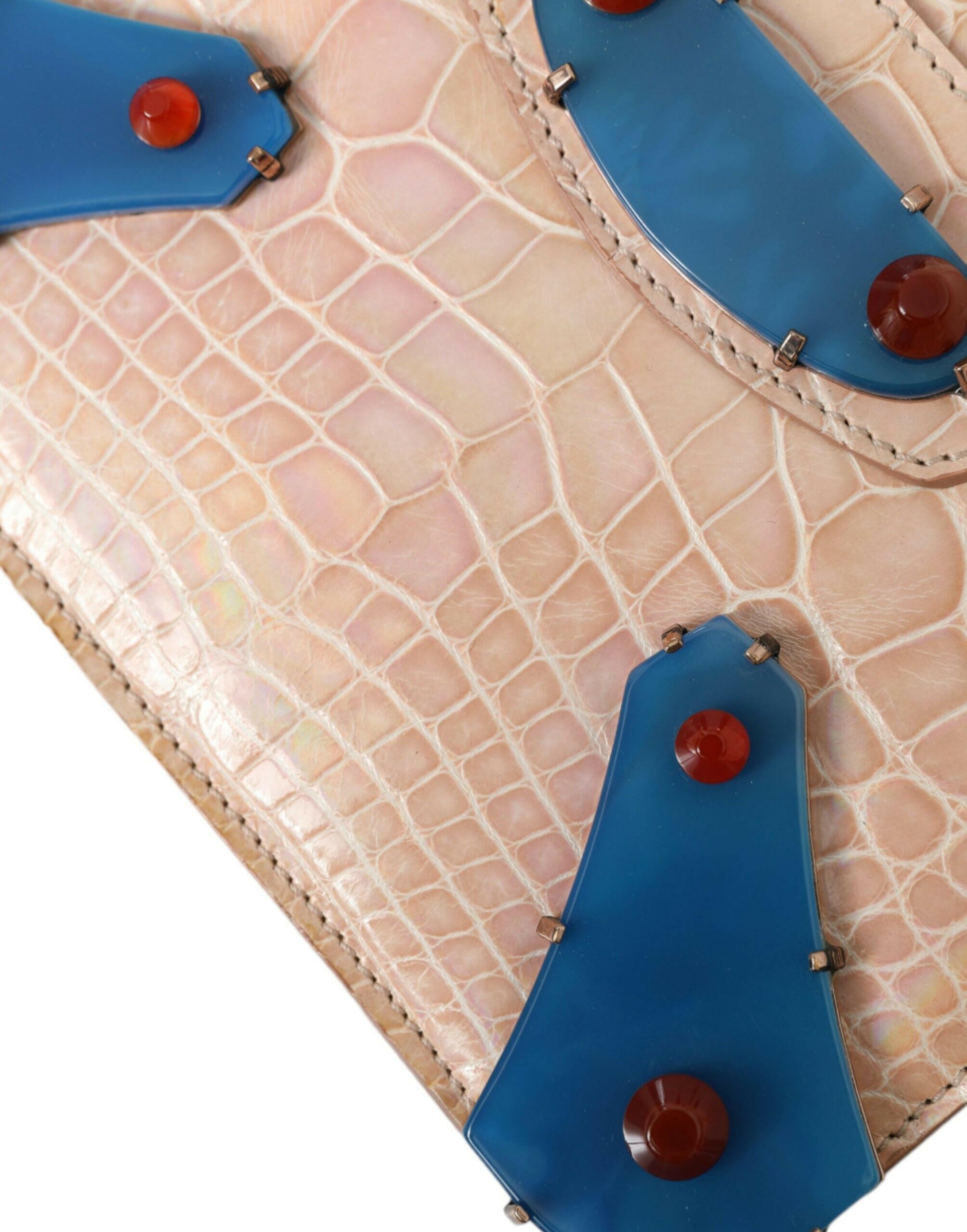 Balenciaga Beige Blue Agate Exotic Leather Gold Chain Purse Bag.