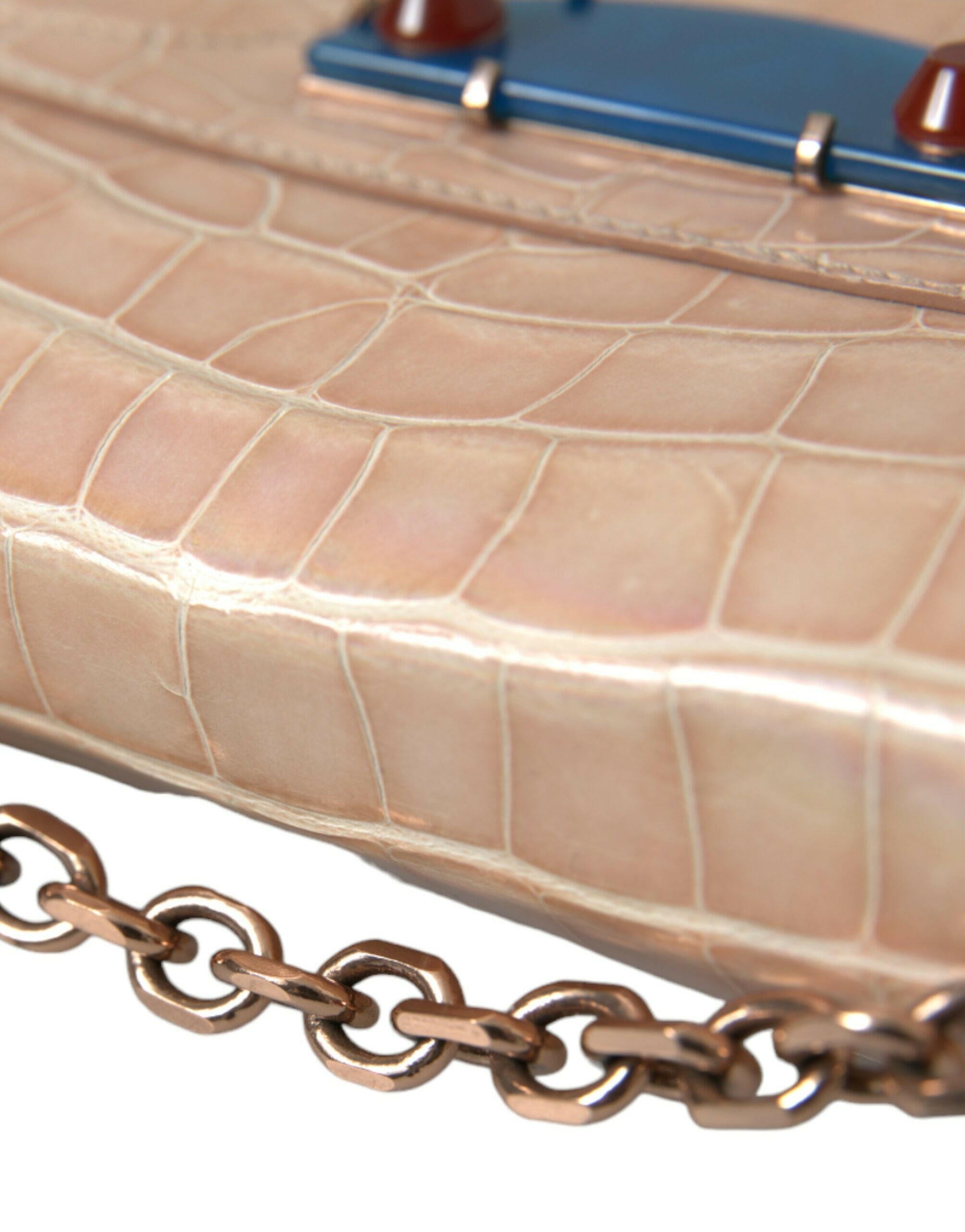 Balenciaga Beige Blue Agate Exotic Leather Gold Chain Purse Bag.