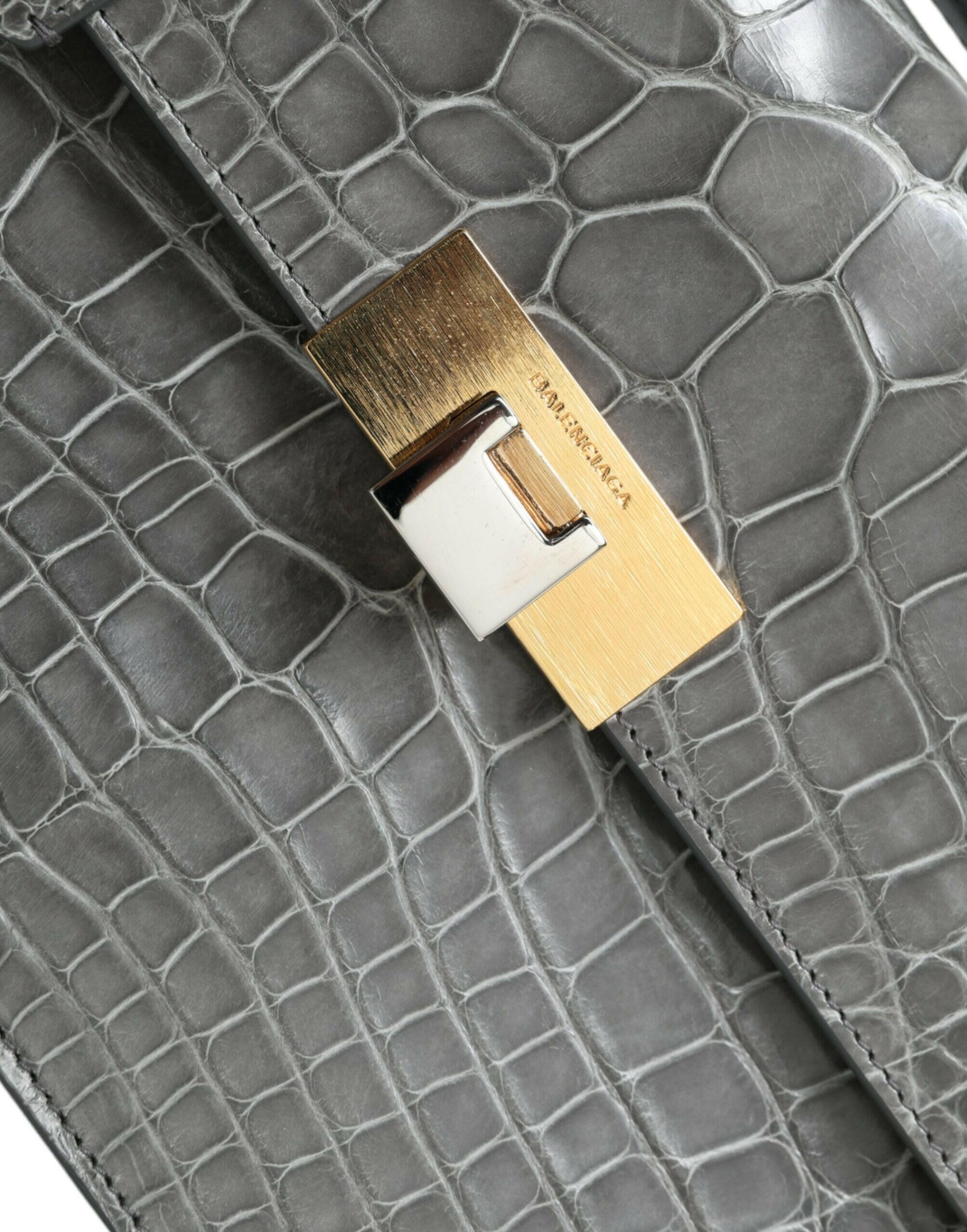 Balenciaga Gray Exotic Leather Medium Shoulder Hand Purse Bag.