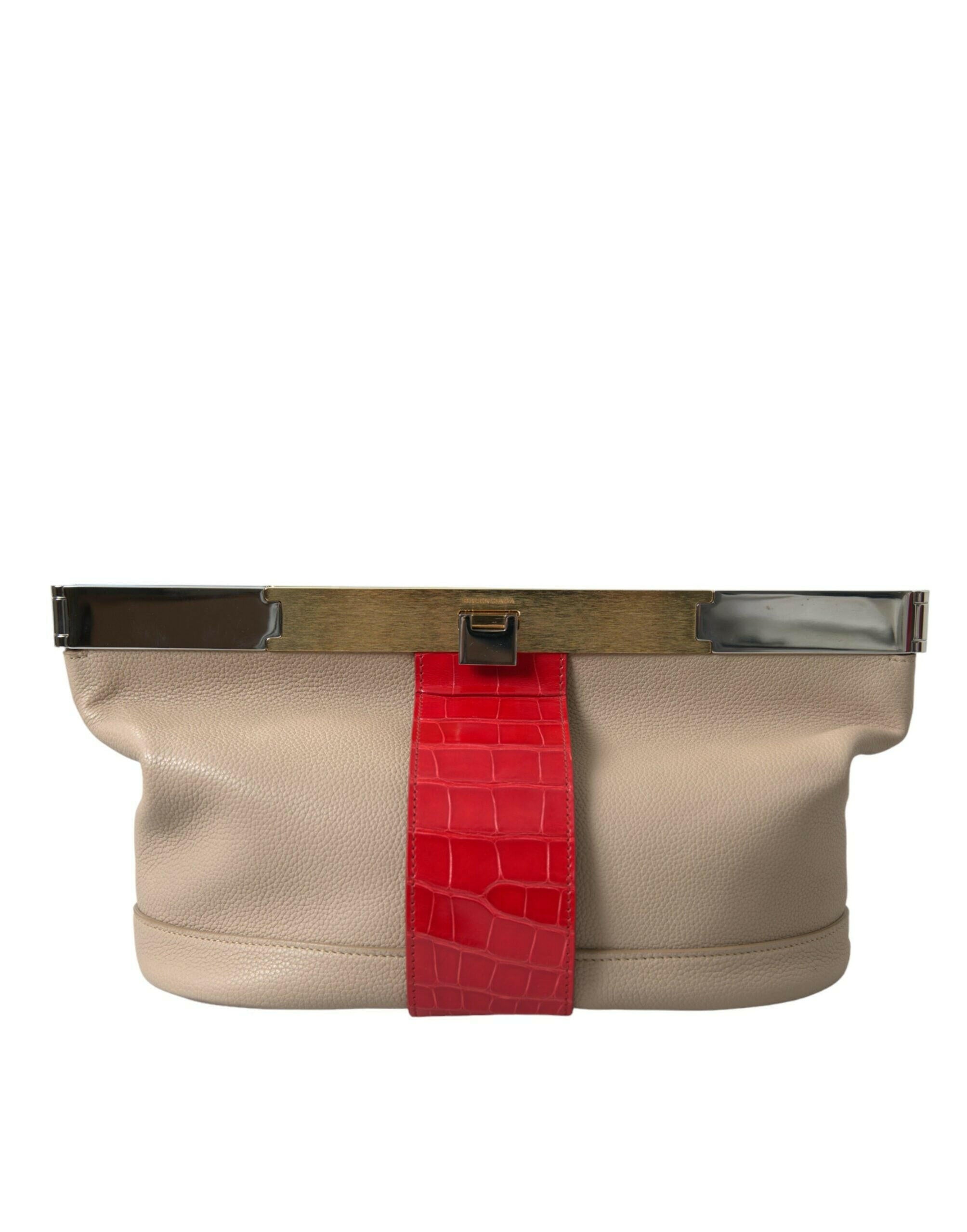 Balenciaga Beige Red Two Tone Exotic Leather Pouch Bag.
