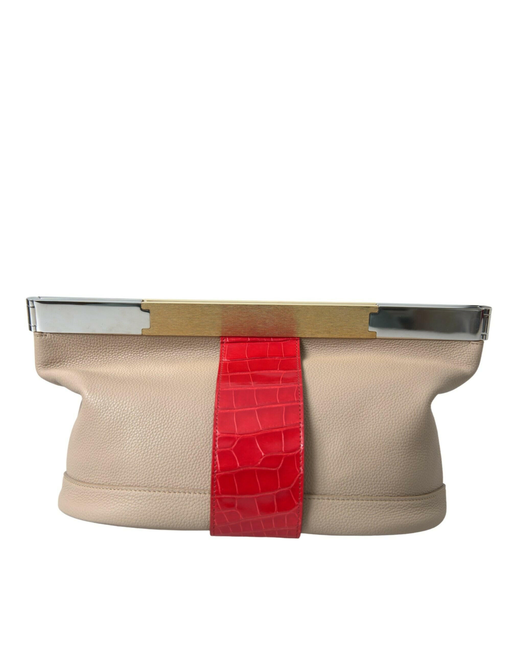 Balenciaga Beige Red Two Tone Exotic Leather Pouch Bag.