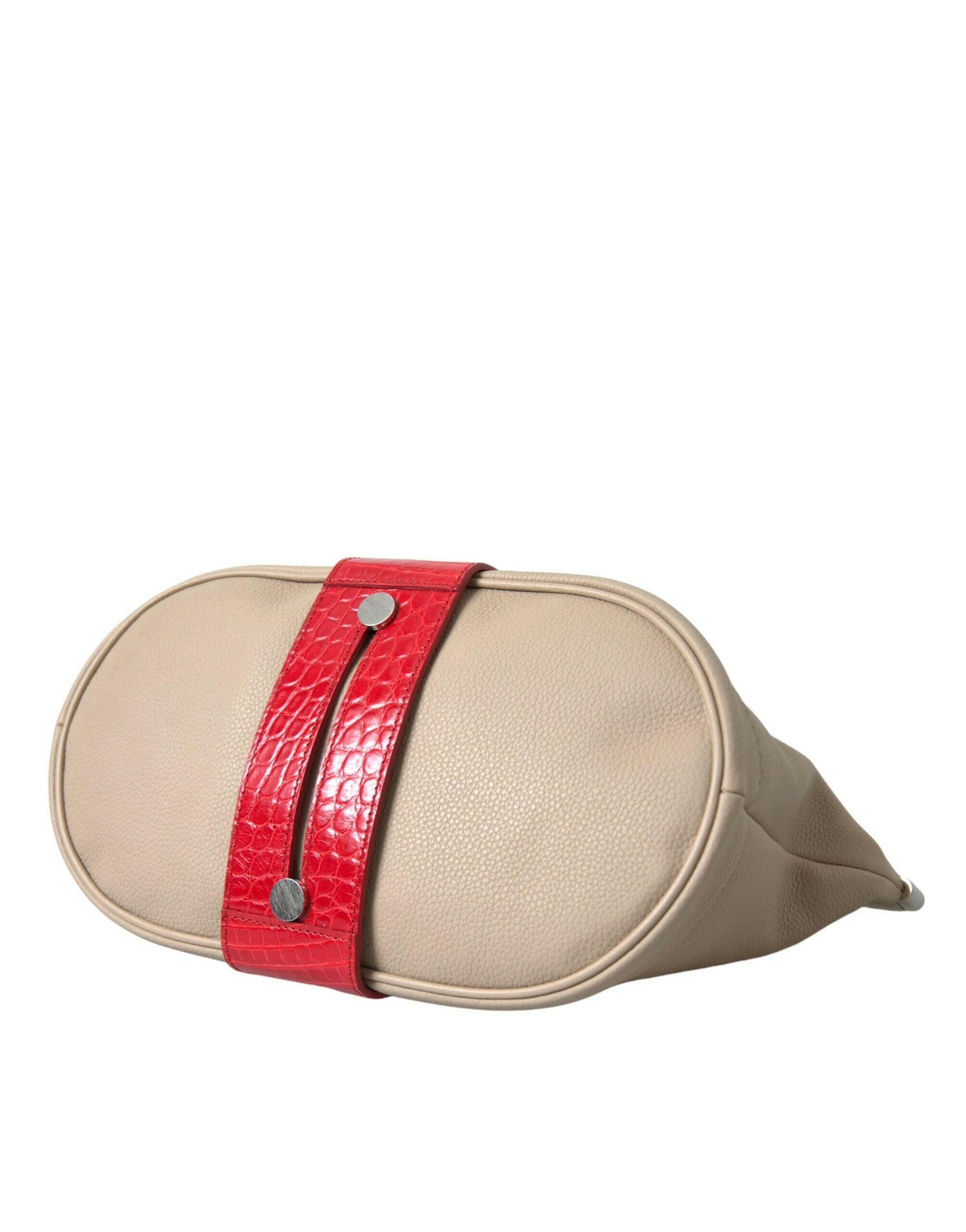 Balenciaga Beige Red Two Tone Exotic Leather Pouch Bag.