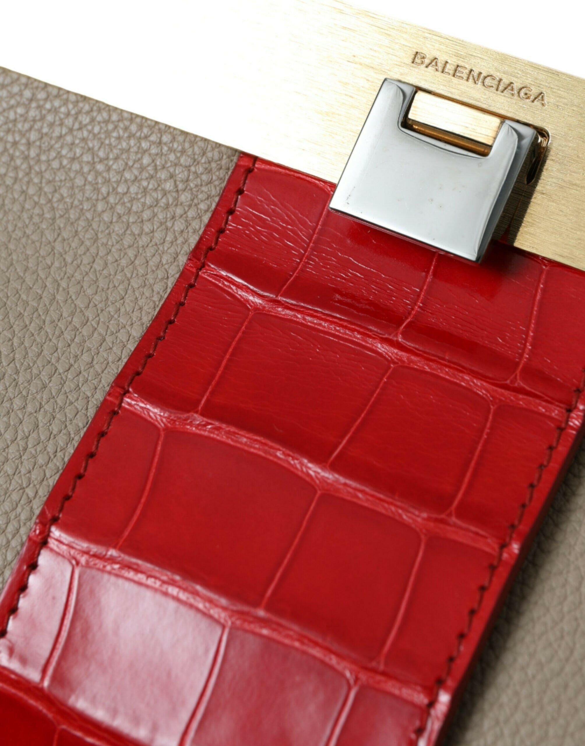 Balenciaga Beige Red Two Tone Exotic Leather Pouch Bag.