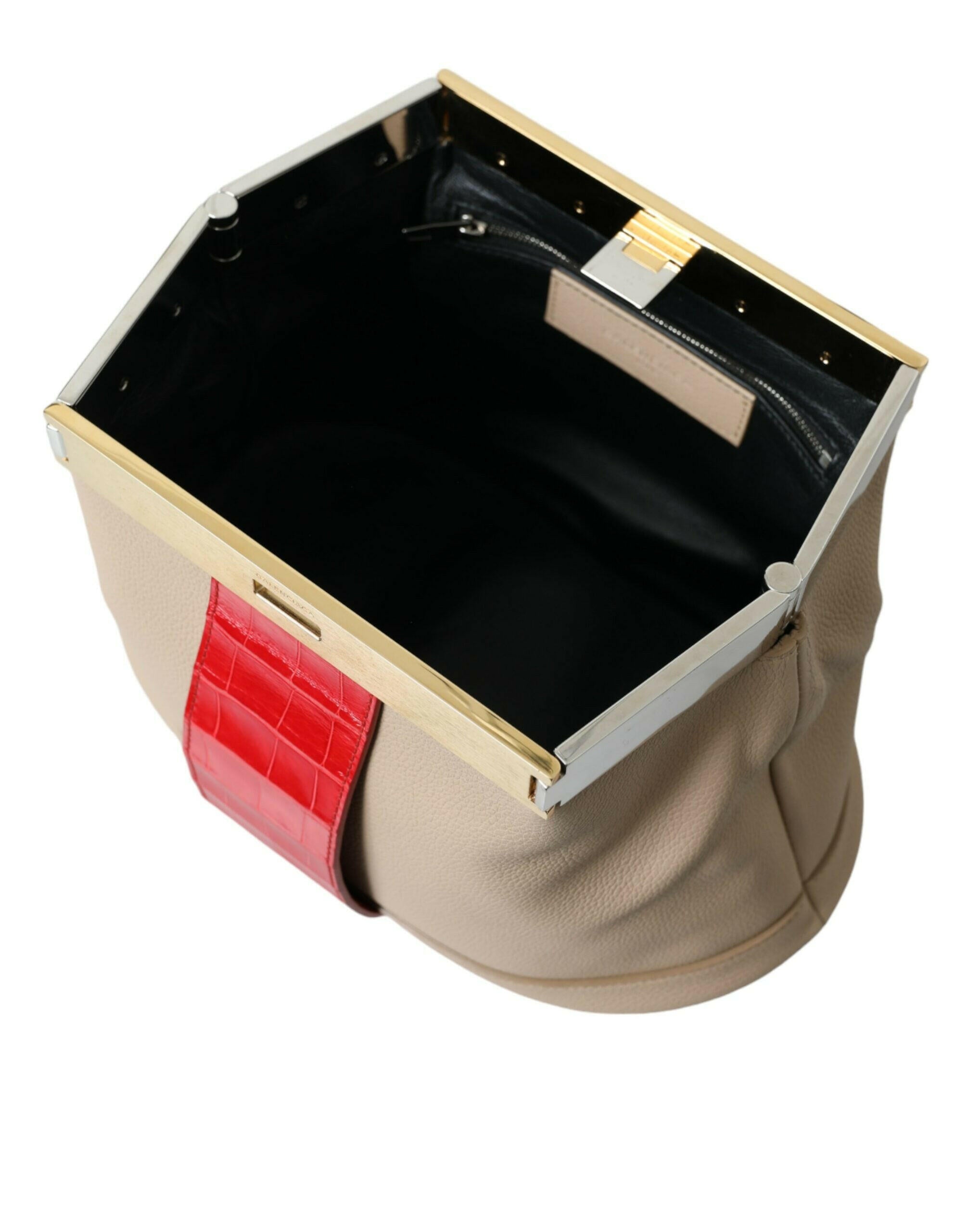 Balenciaga Beige Red Two Tone Exotic Leather Pouch Bag.