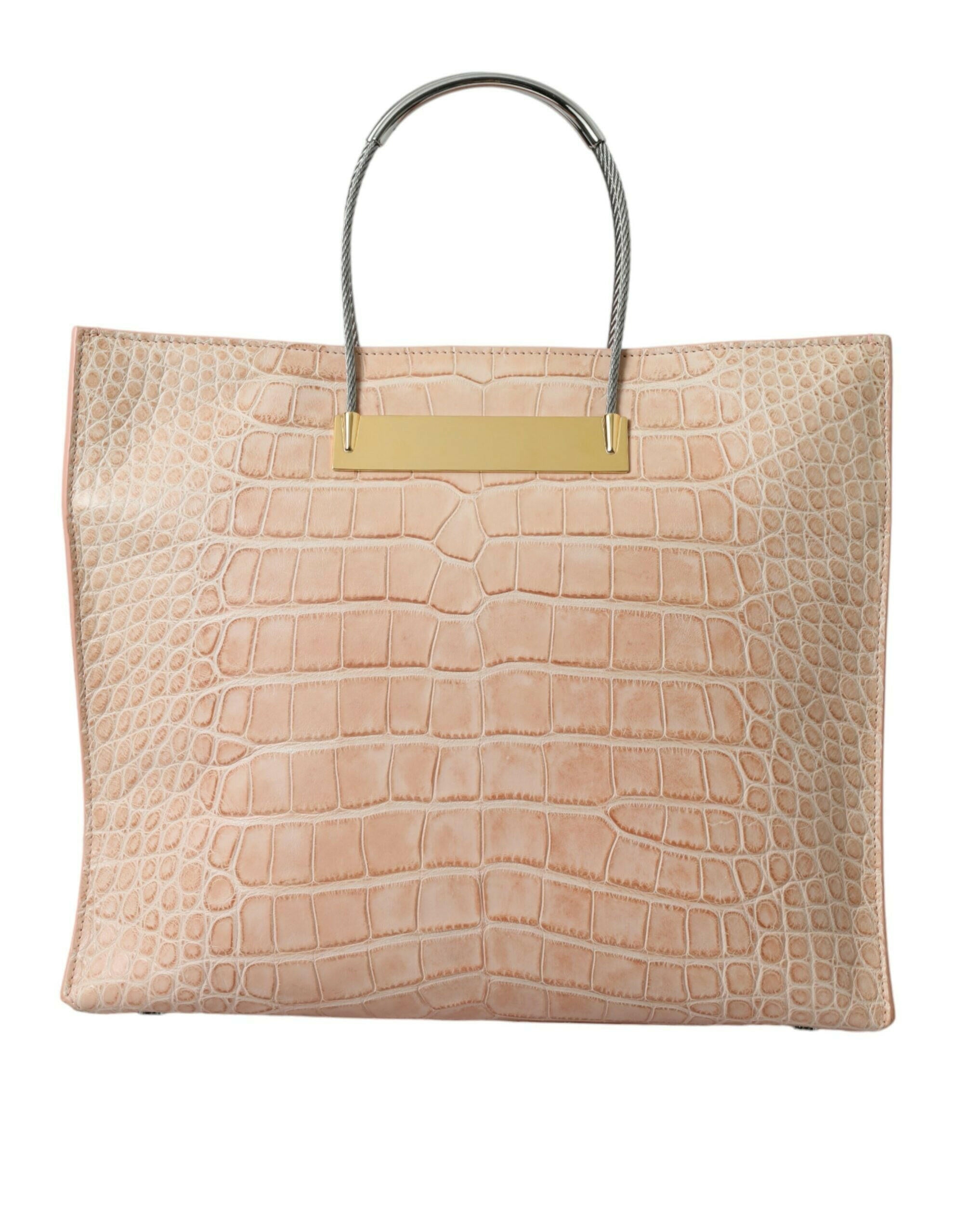 Balenciaga Pink Exotic Leather Embossed Cable Handle Shopper Tote Bag.
