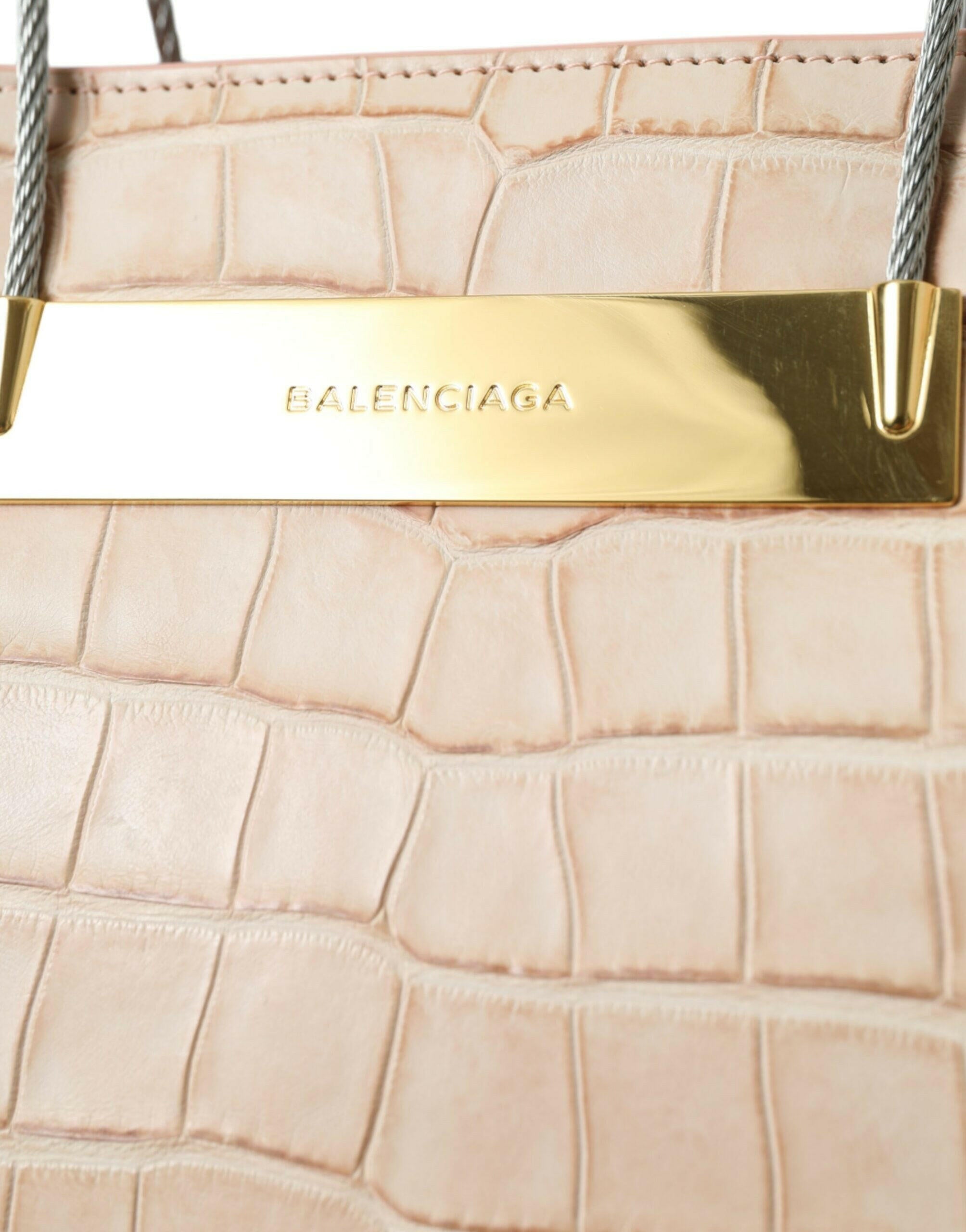 Balenciaga Pink Exotic Leather Embossed Cable Handle Shopper Tote Bag.