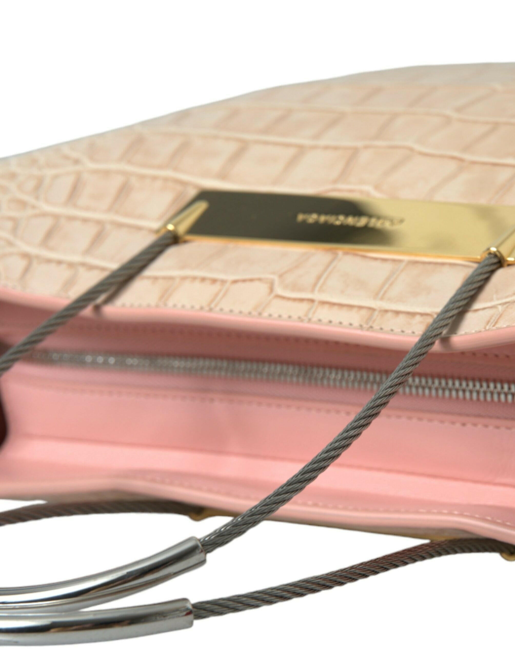 Balenciaga Pink Exotic Leather Embossed Cable Handle Shopper Tote Bag.