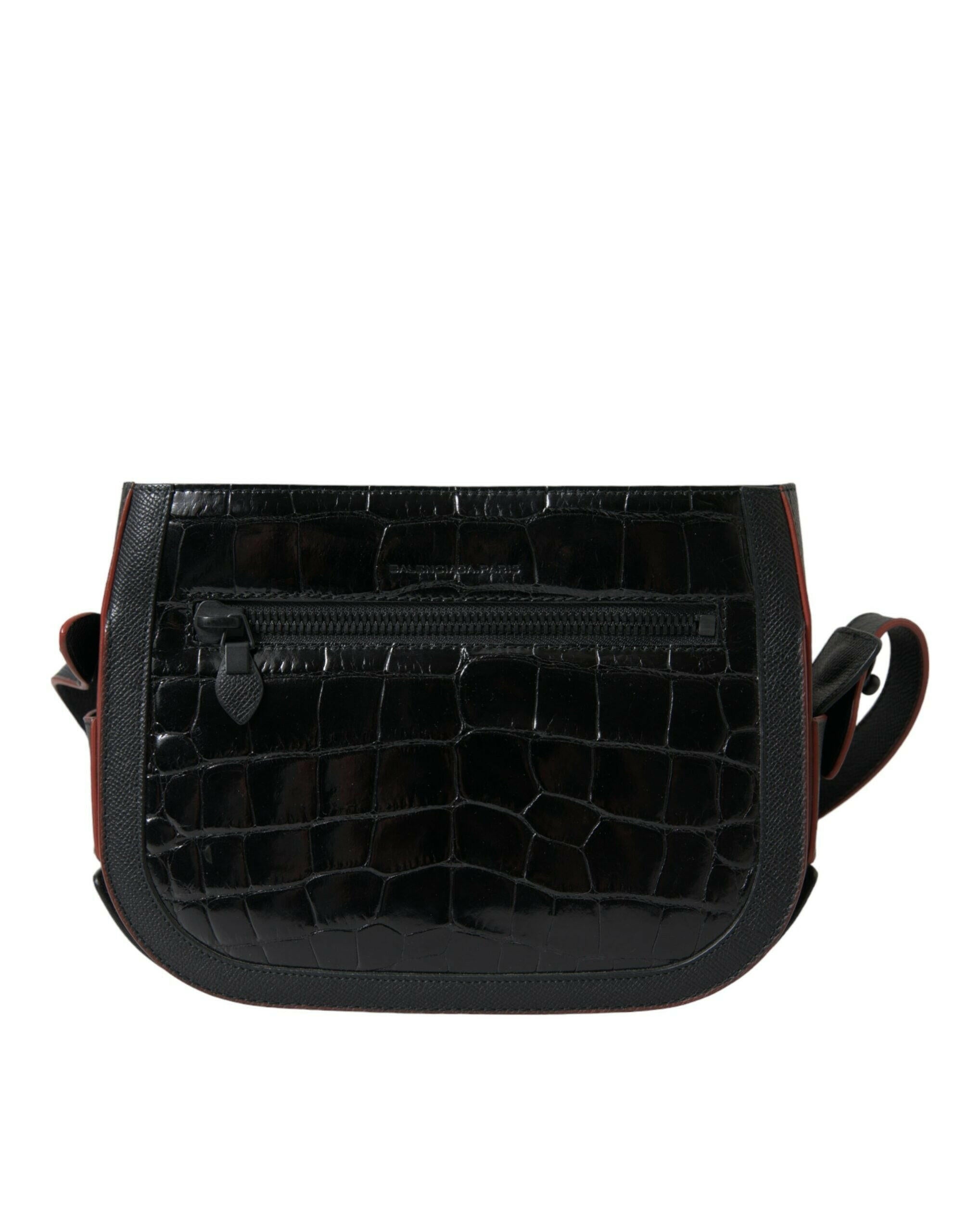 Balenciaga Black Exotic Leather Shoulder Crossbody Camera Bag.