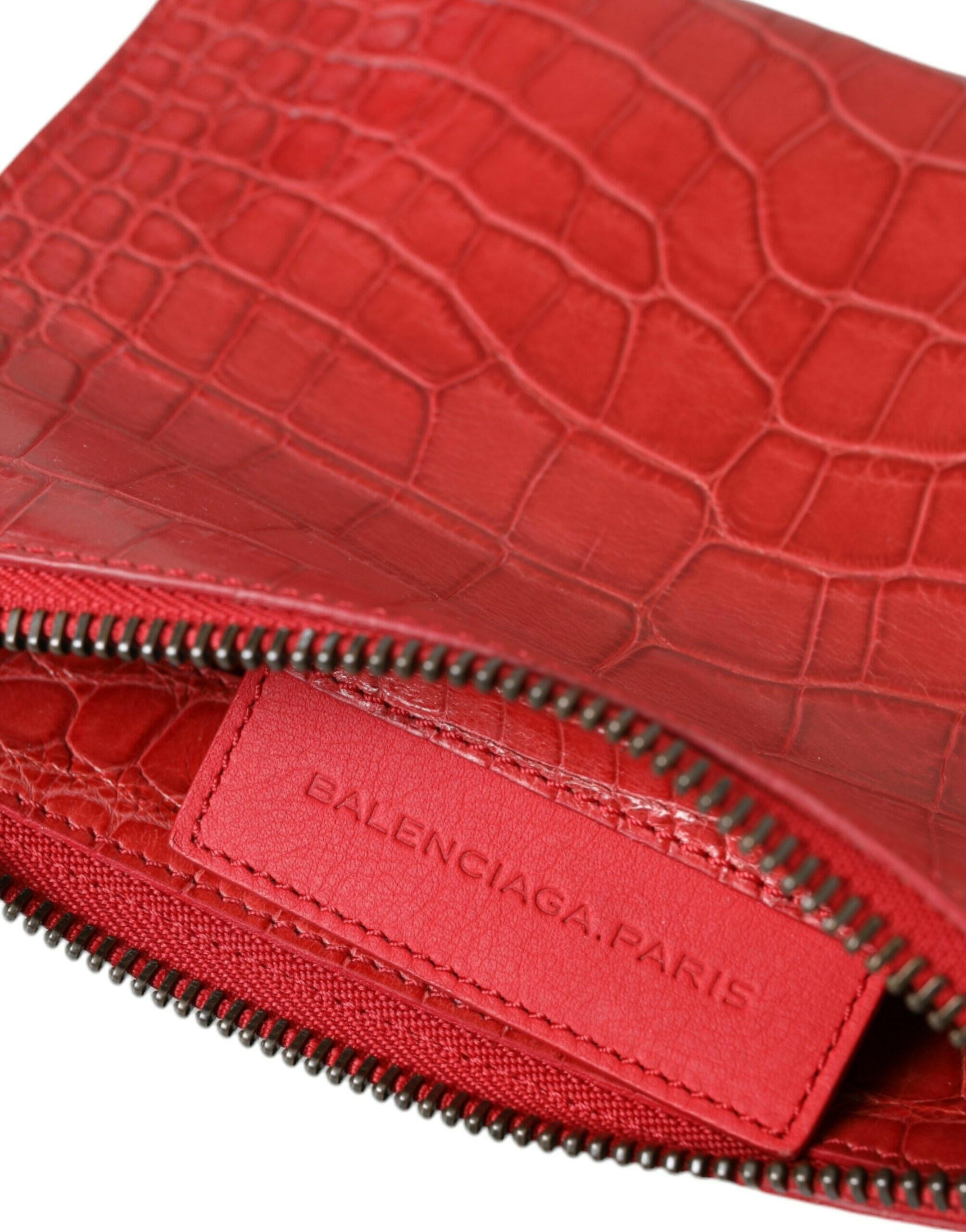 Balenciaga Red Exotic Skin Leather Classic Pouch Purse Wristlet Bag.