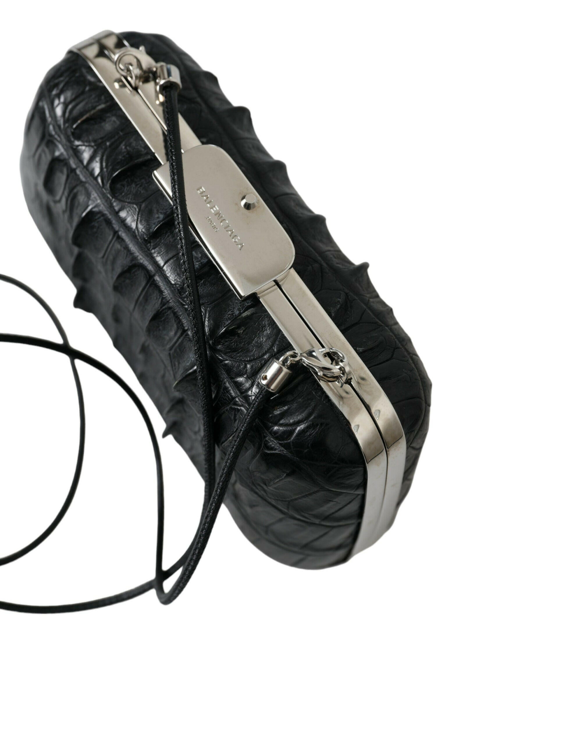 Balenciaga Black Exotic Skin Leather Shoulder Crossbody Box Clutch Bag.