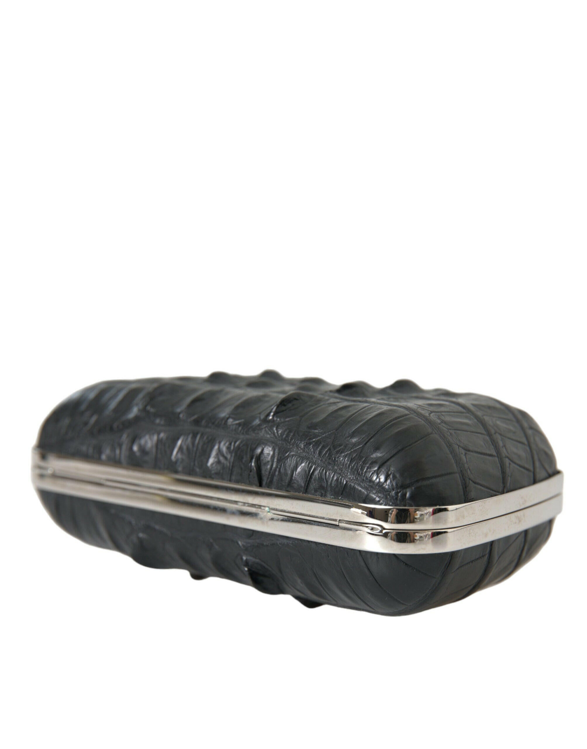 Balenciaga Black Exotic Skin Leather Shoulder Crossbody Box Clutch Bag.
