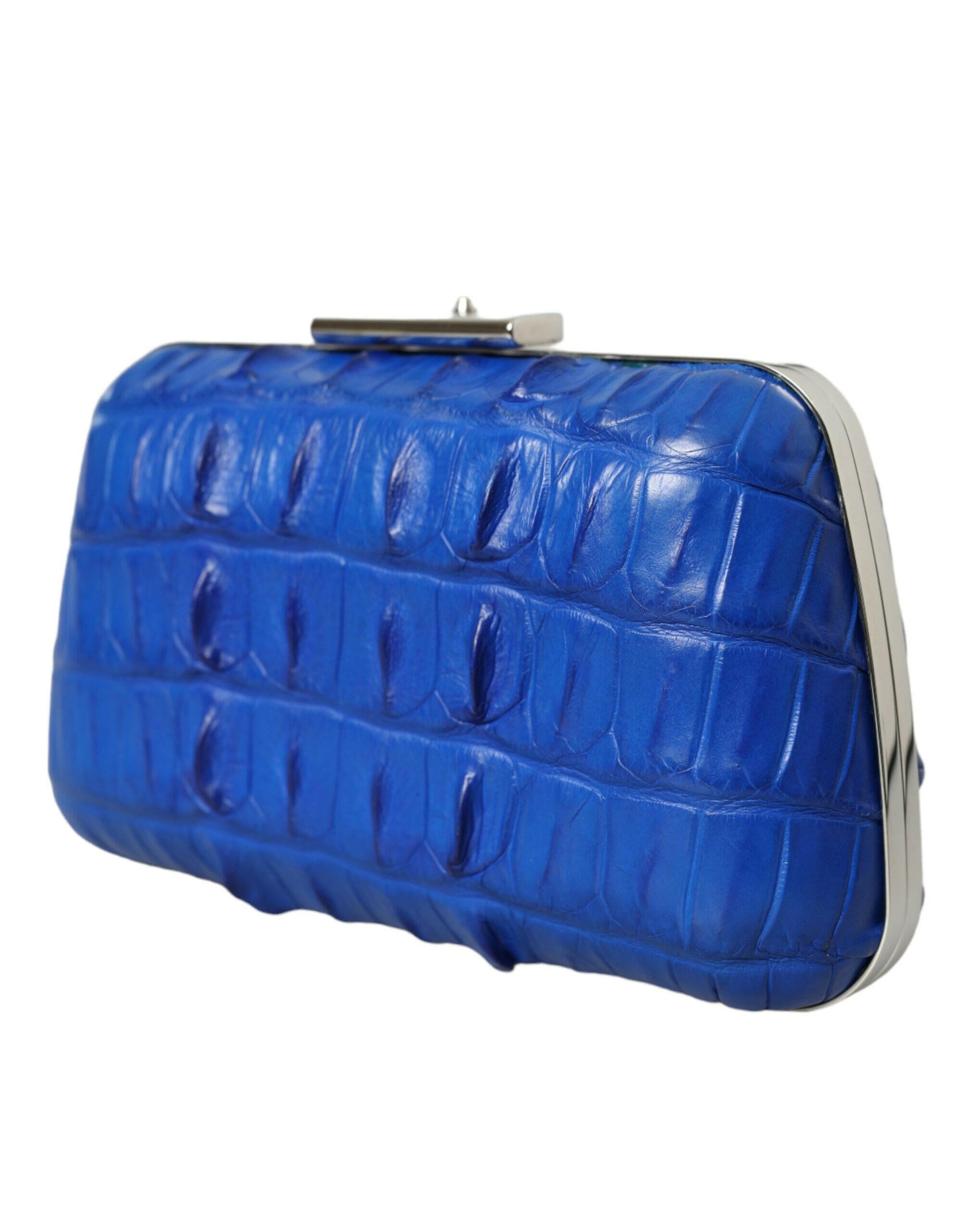 Balenciaga Blue Exotic Skin Leather Shoulder Crossbody Box Clutch Bag.