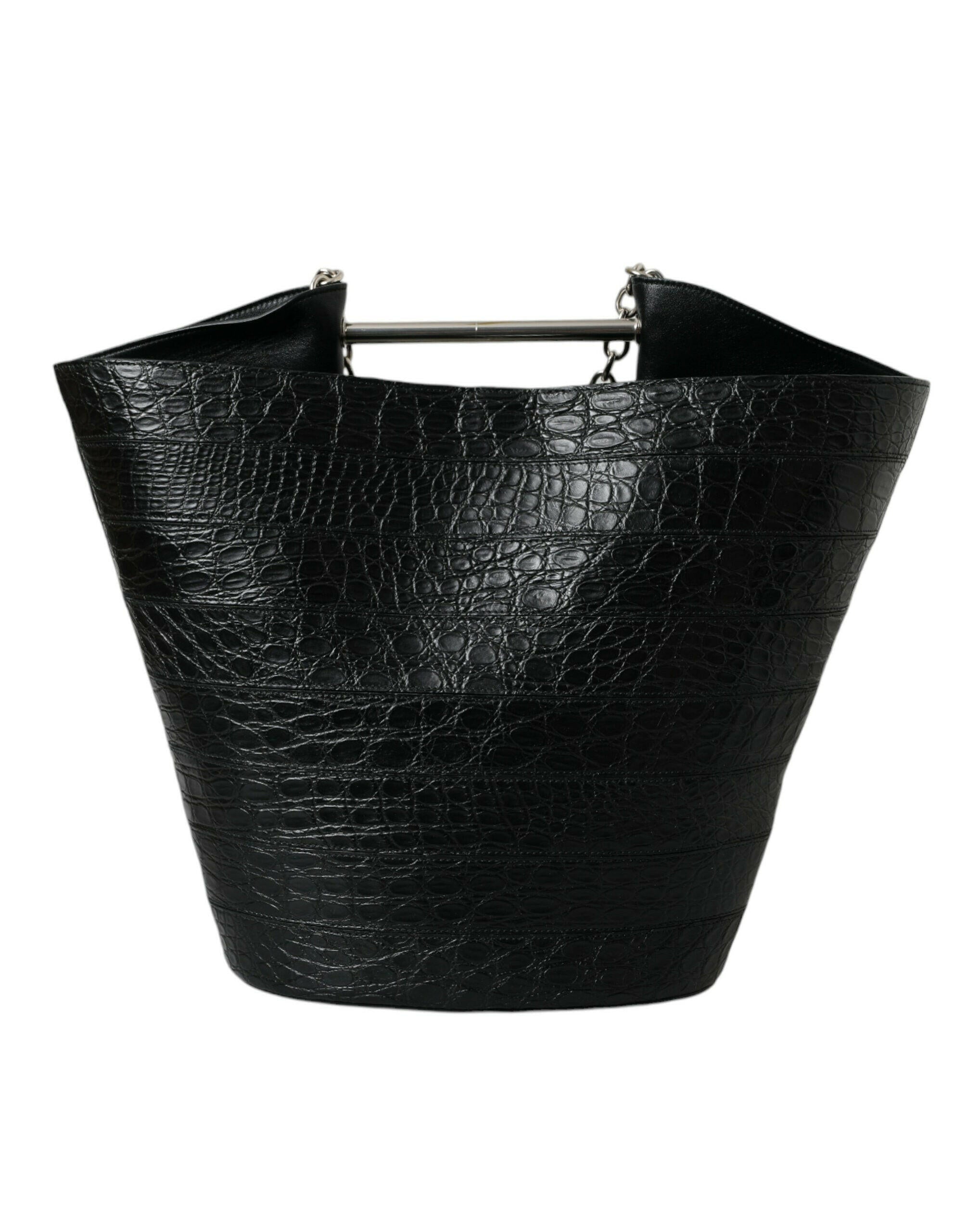 Balenciaga Black Exotic Skin Leather Maxi Bucket Tote Purse Bag.