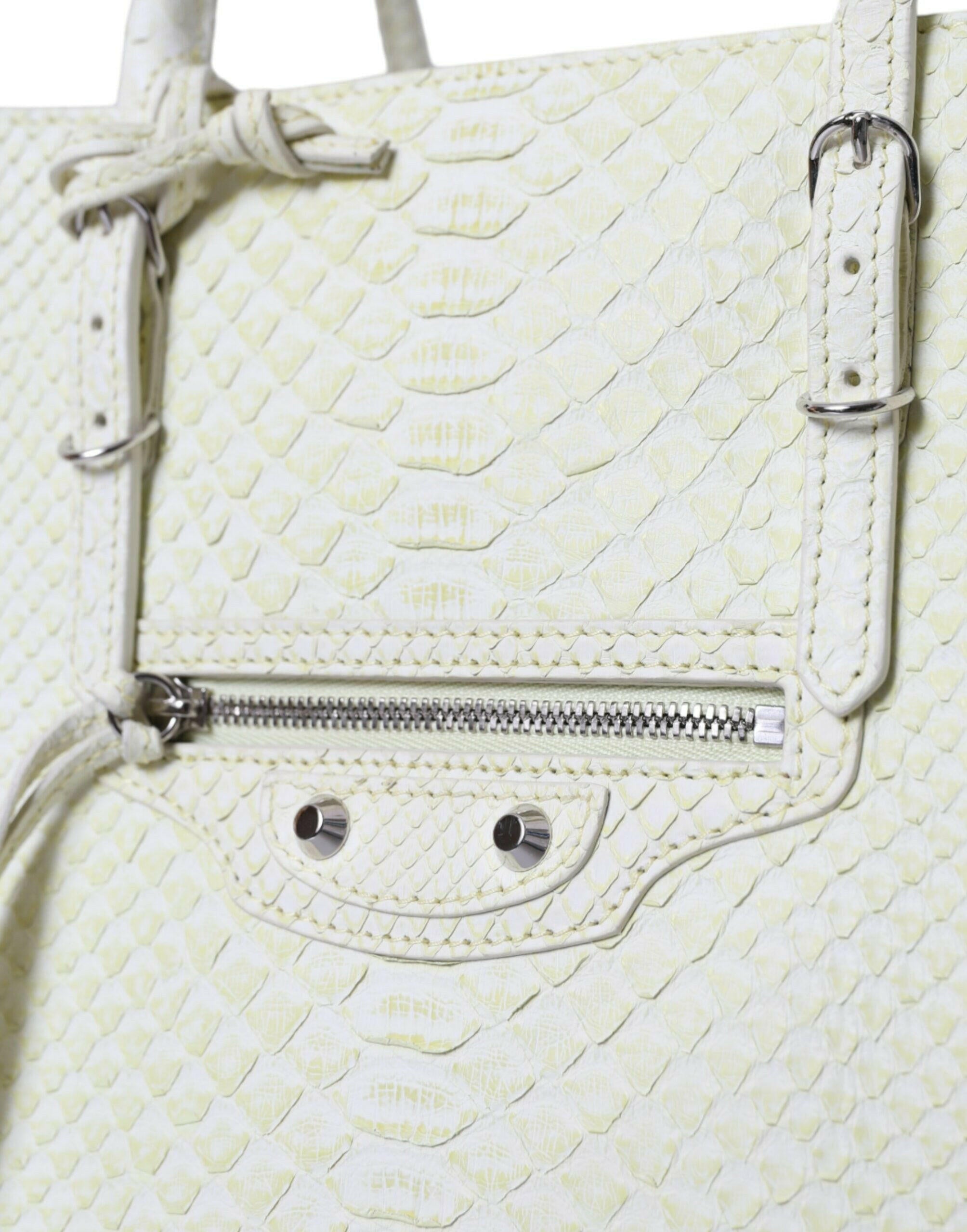 Balenciaga White Yellow Exotic Skin Leather Shopping Tote PAPIER Bag.