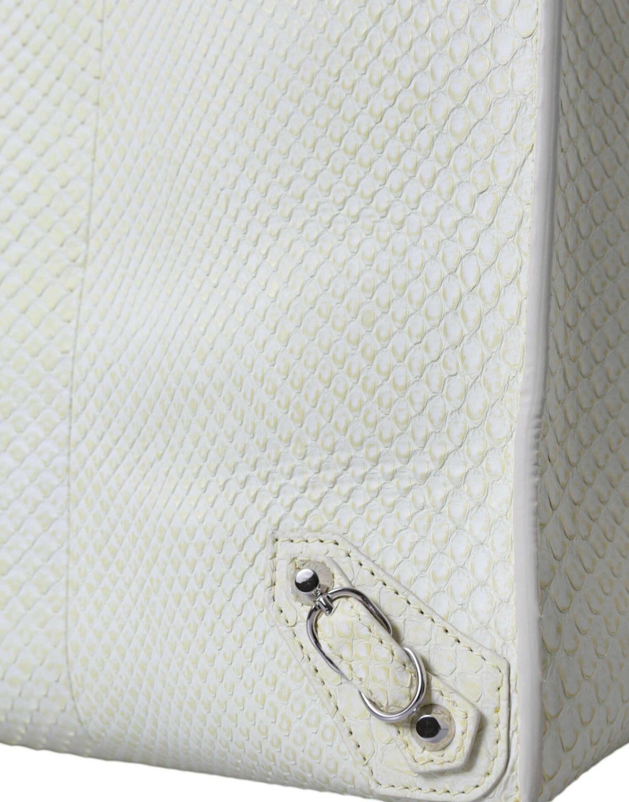 Balenciaga White Yellow Exotic Skin Leather Shopping Tote PAPIER Bag.
