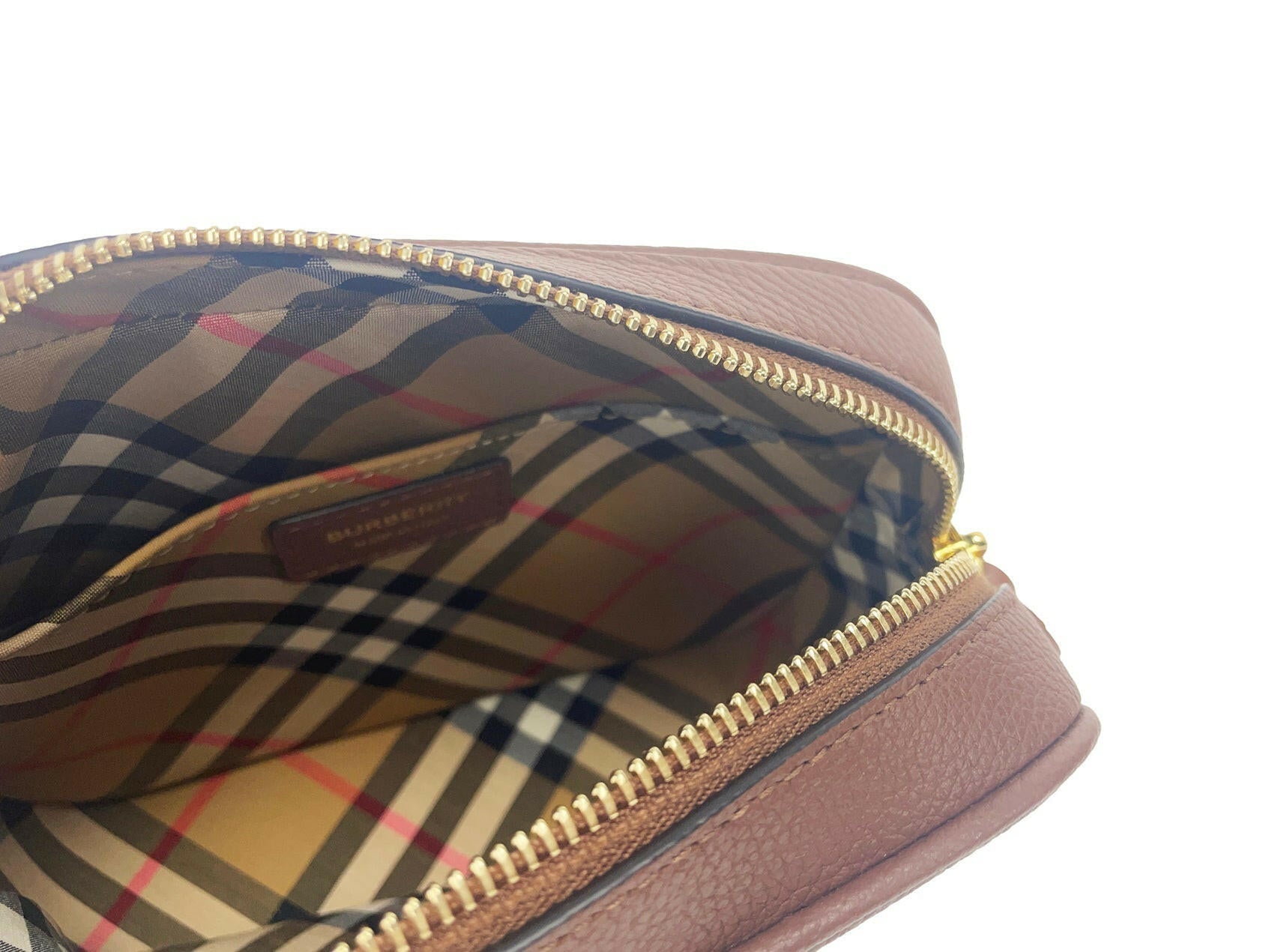 Burberry Small Leather Tan Camera Crossbody TB Logo Bag.