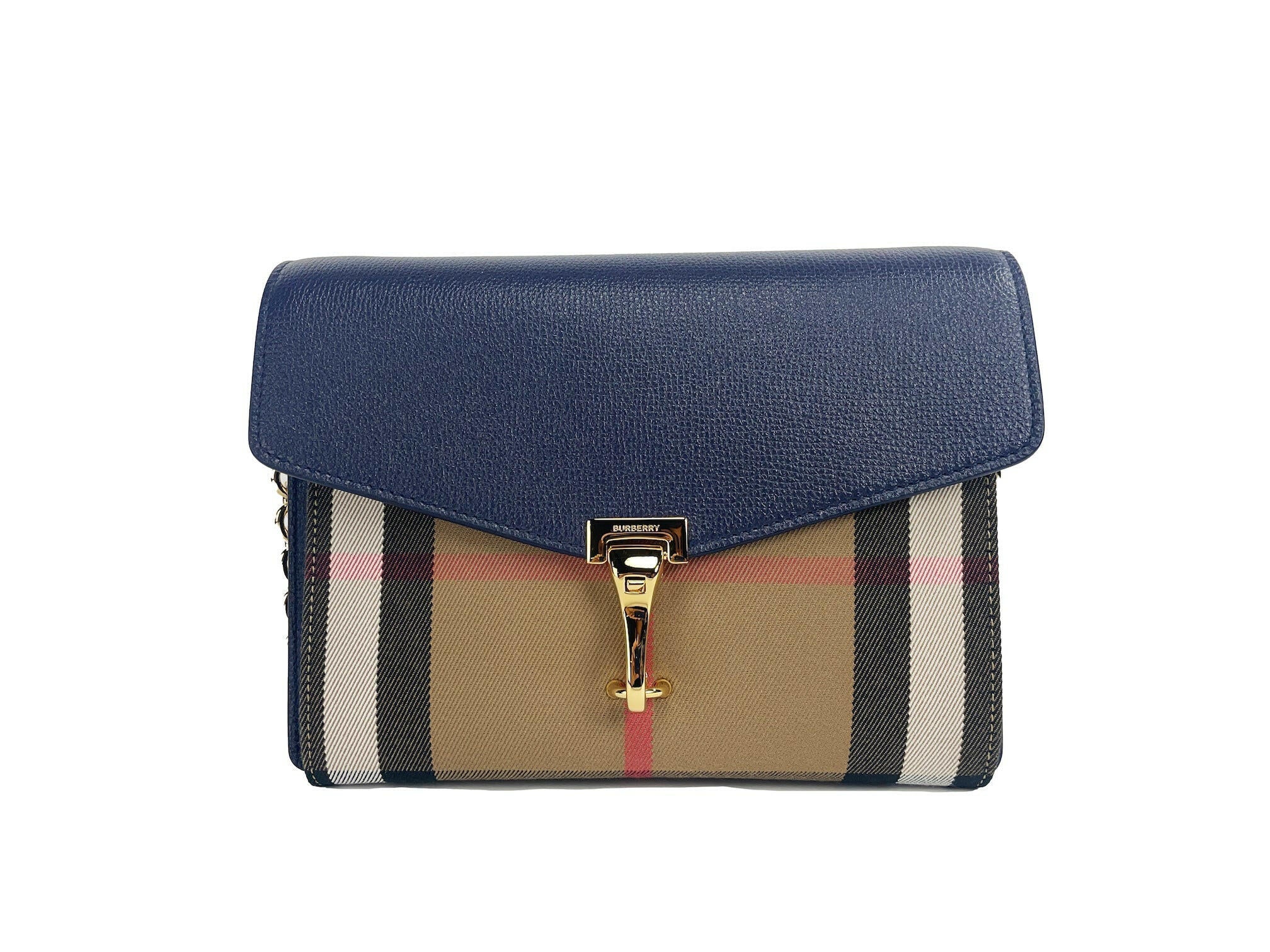 Burberry Macken Small Regency Blue House Check Leather Crossbody Bag.