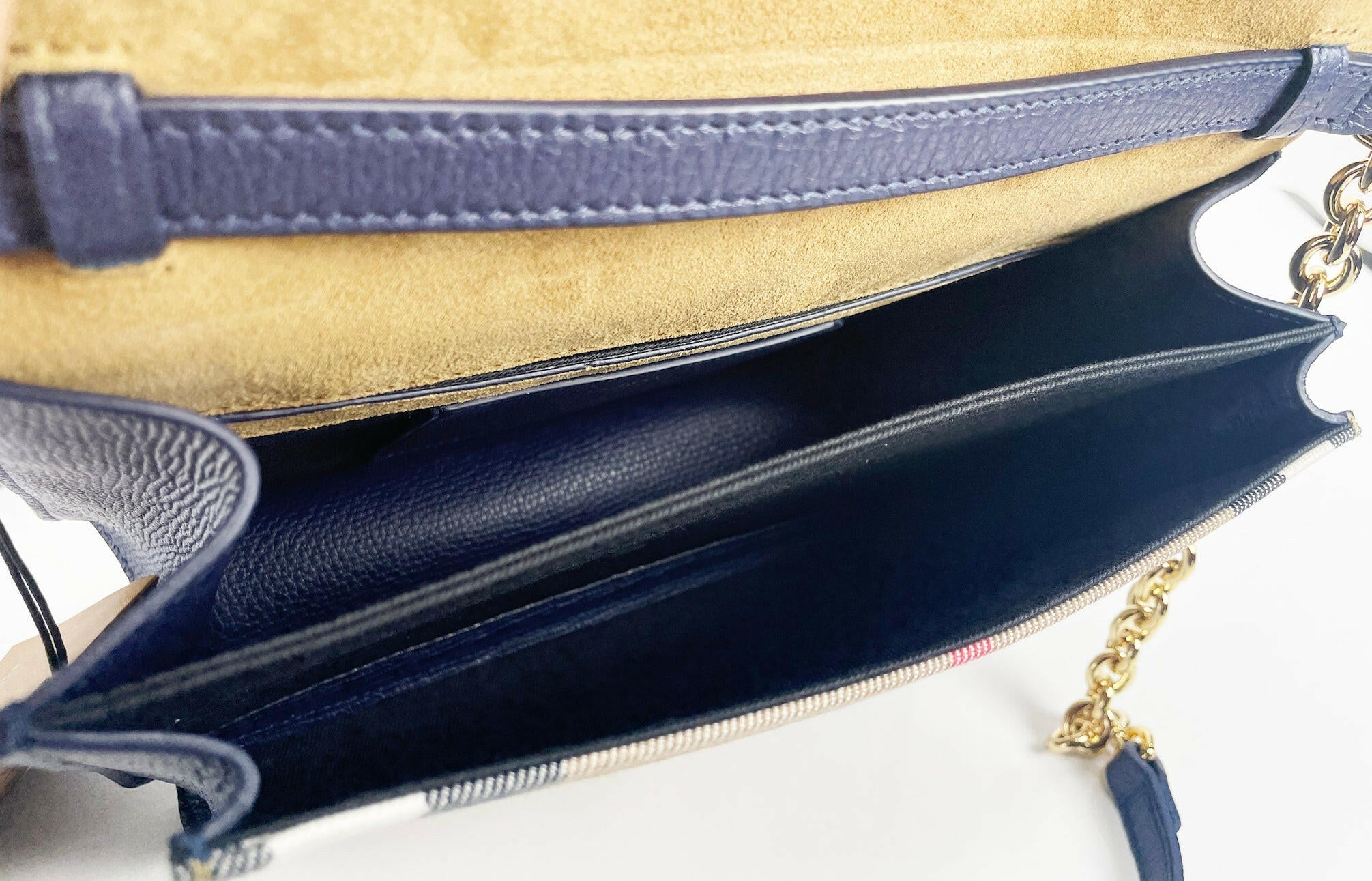 Burberry Macken Small Regency Blue House Check Leather Crossbody Bag.