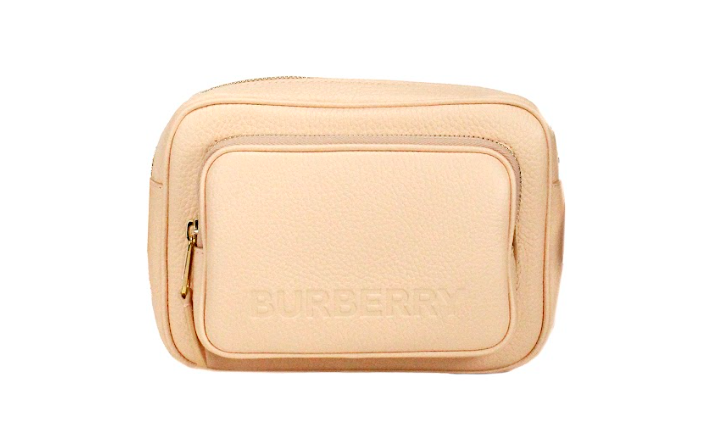 Burberry Small Branded Peach Pink Grainy Leather Camera Crossbody Bag.