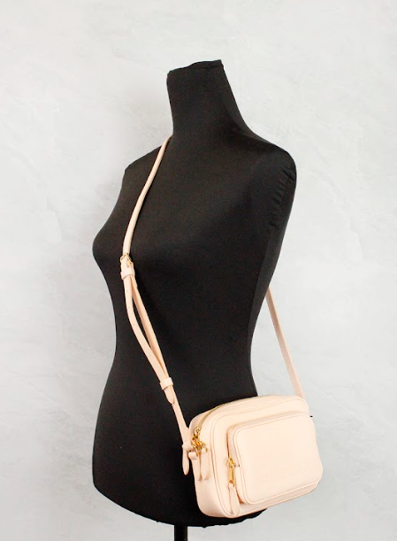Burberry Small Branded Peach Pink Grainy Leather Camera Crossbody Bag.