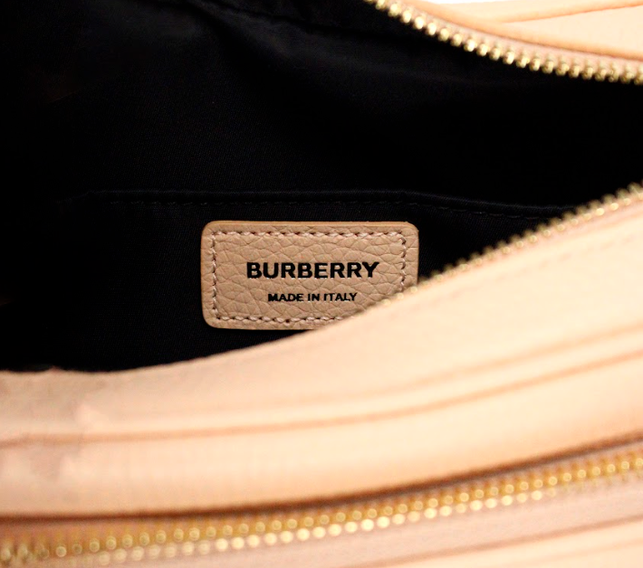 Burberry Small Branded Peach Pink Grainy Leather Camera Crossbody Bag.