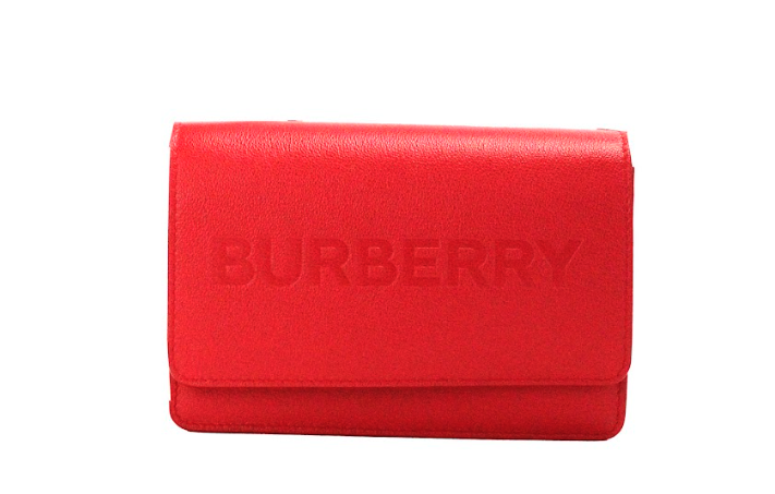 Burberry Hampshire Small Red Embossed Logo Smooth Leather Crossbody Bag.
