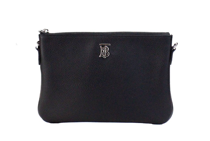 Burberry Peyton Monogram Black Leather Pouch Crossbody Bag Purse.