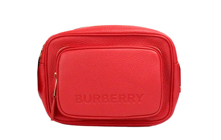 Burberry Small Branded Bright Red Grainy Leather Camera Crossbody Bag.