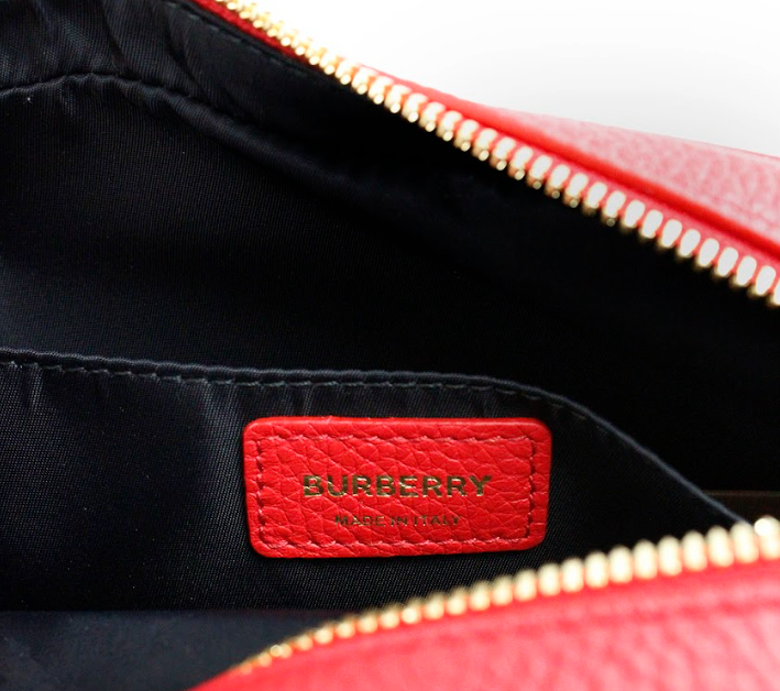 Burberry Small Branded Bright Red Grainy Leather Camera Crossbody Bag.