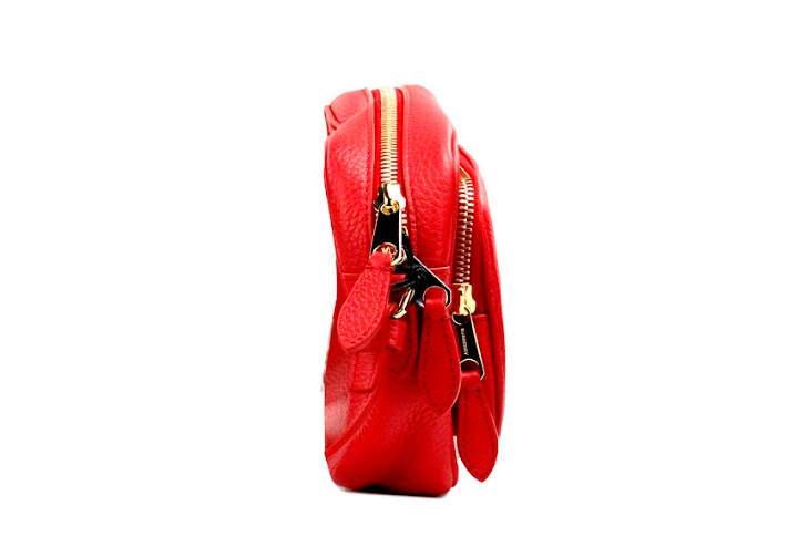 Burberry Small Branded Bright Red Grainy Leather Camera Crossbody Bag.
