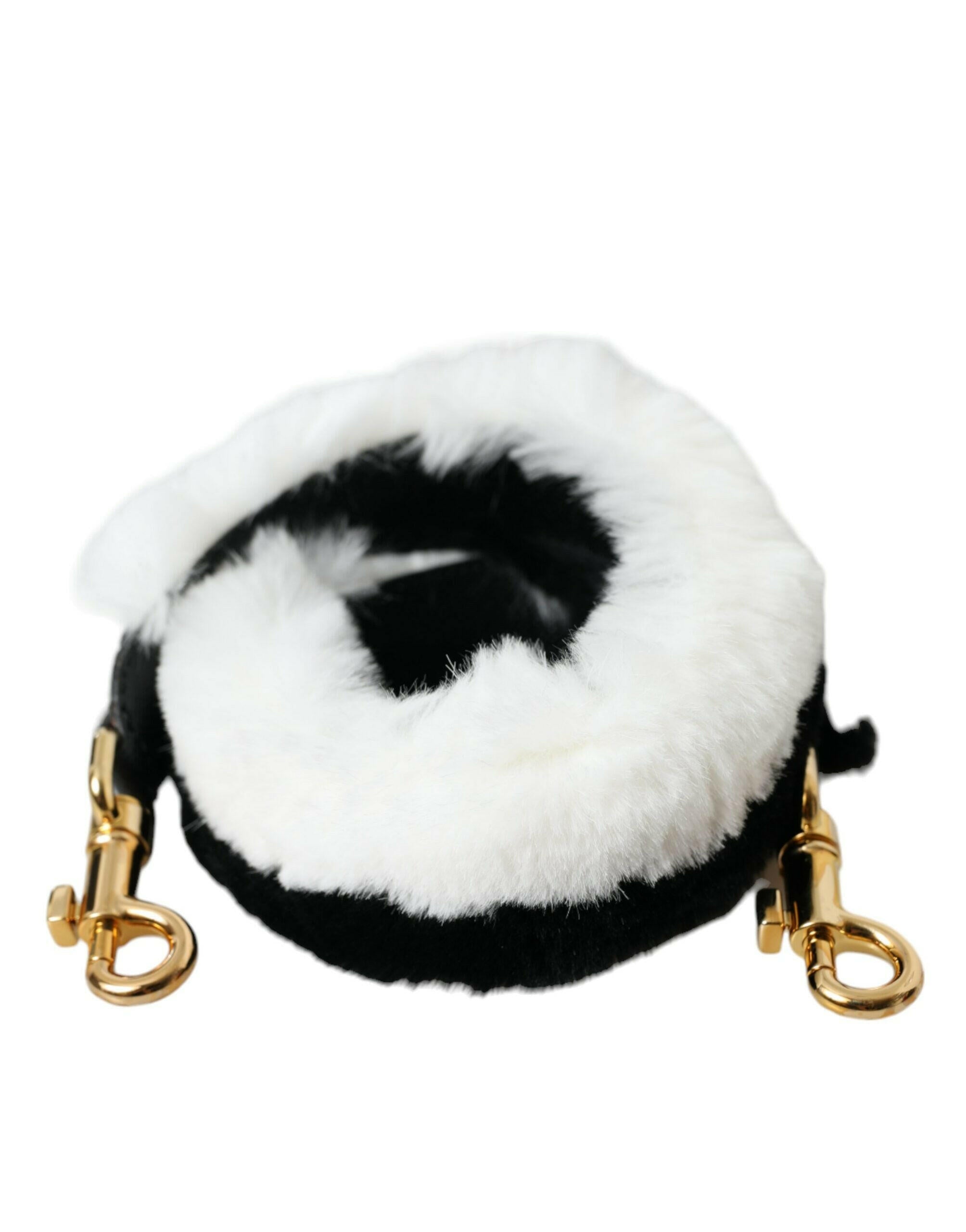 Dolce & Gabbana Black White Lapin Fur Accessory Shoulder Strap.