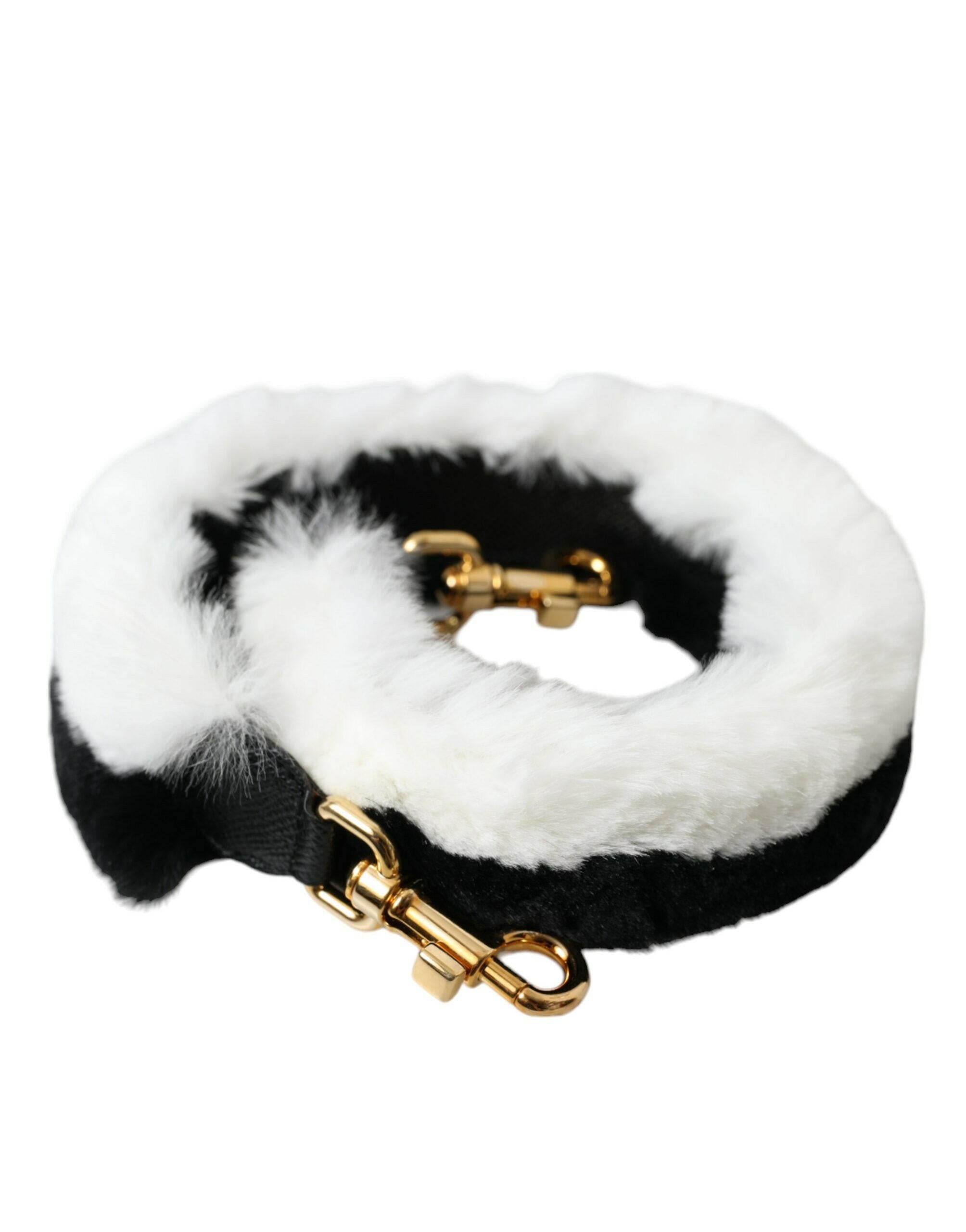 Dolce & Gabbana Black White Lapin Fur Accessory Shoulder Strap.