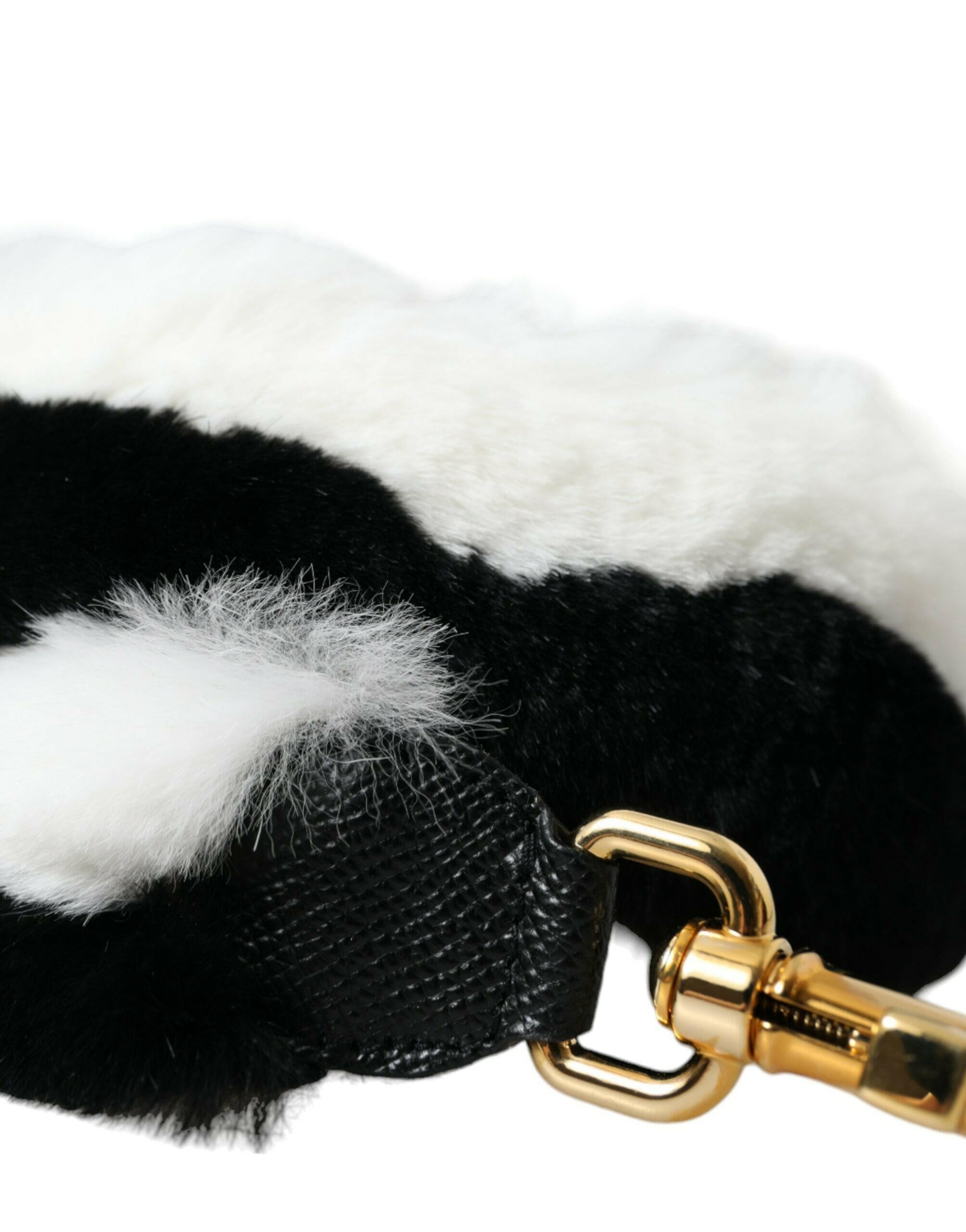 Dolce & Gabbana Black White Lapin Fur Accessory Shoulder Strap.