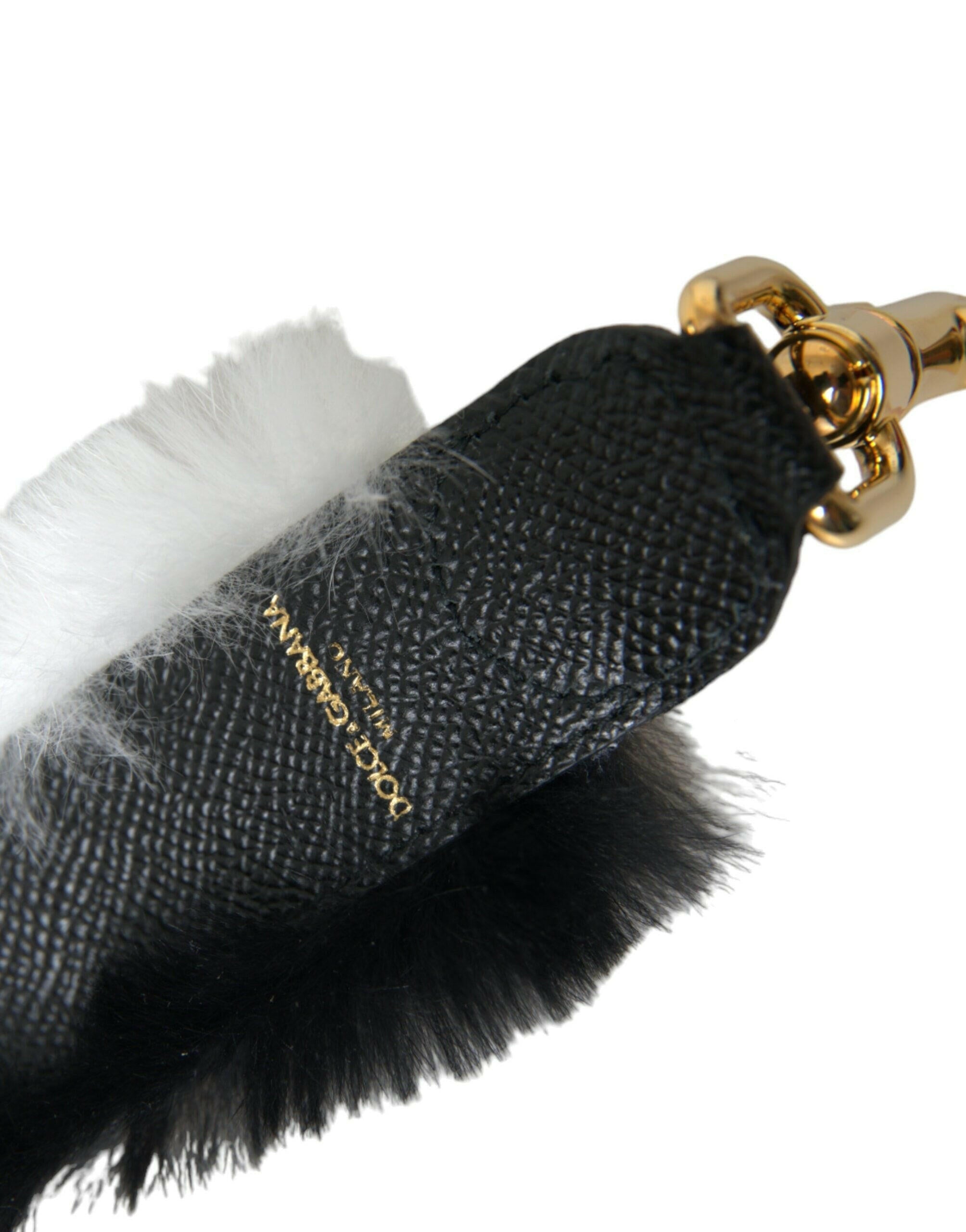 Dolce & Gabbana Black White Lapin Fur Accessory Shoulder Strap.