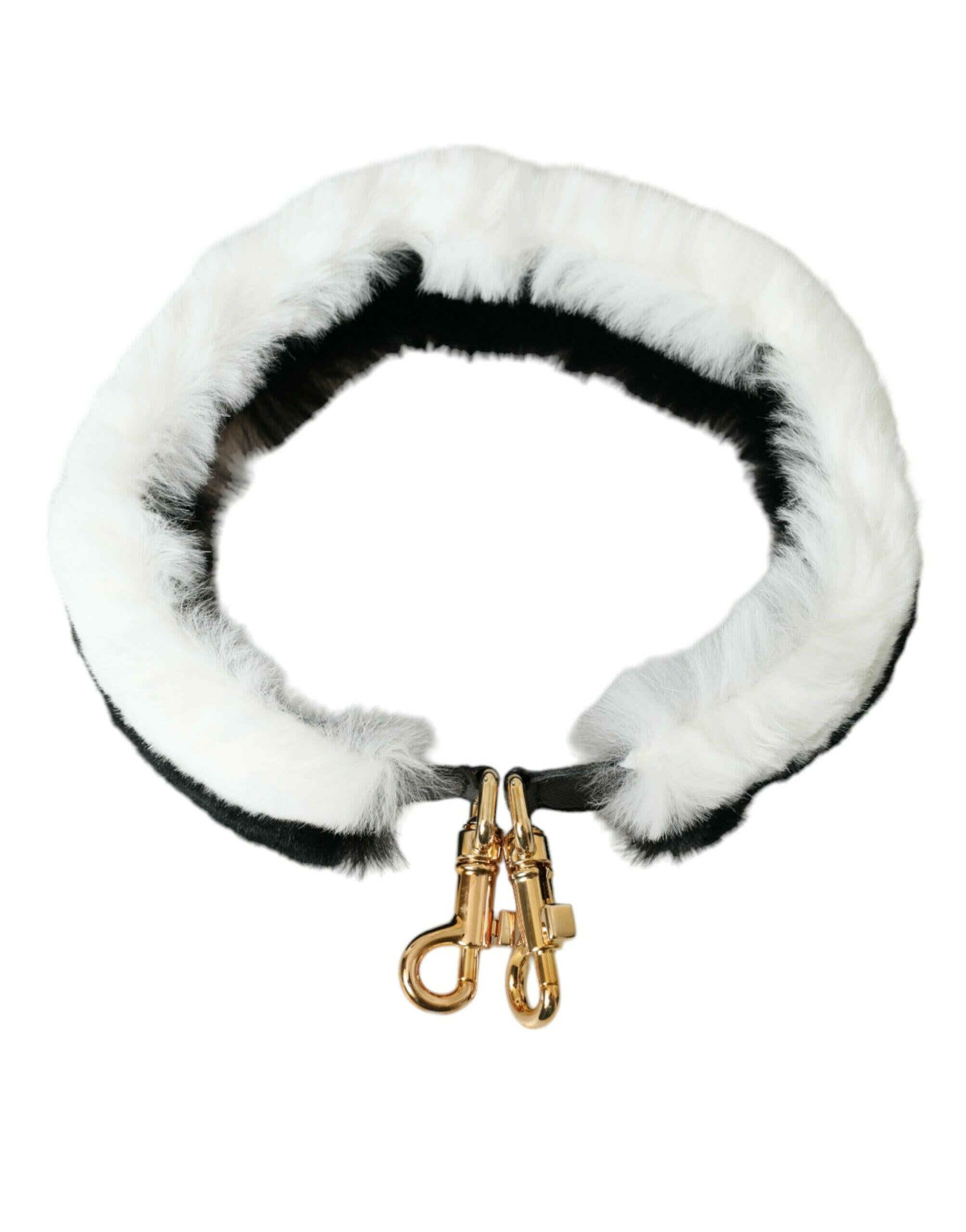 Dolce & Gabbana Black White Lapin Fur Accessory Shoulder Strap.