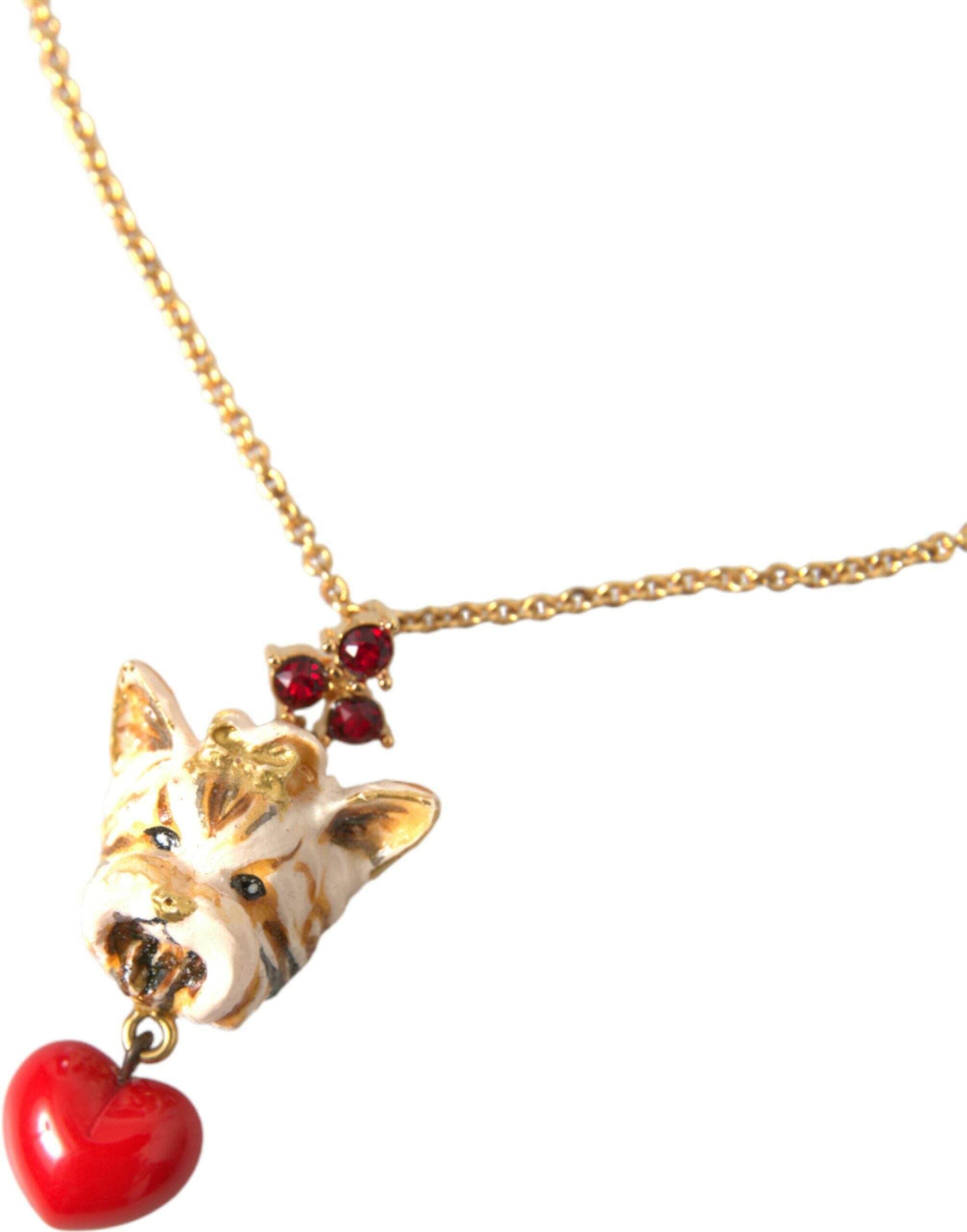 Dolce & Gabbana Gold Brass Chain Dog Heart Pendant Charm Necklace.