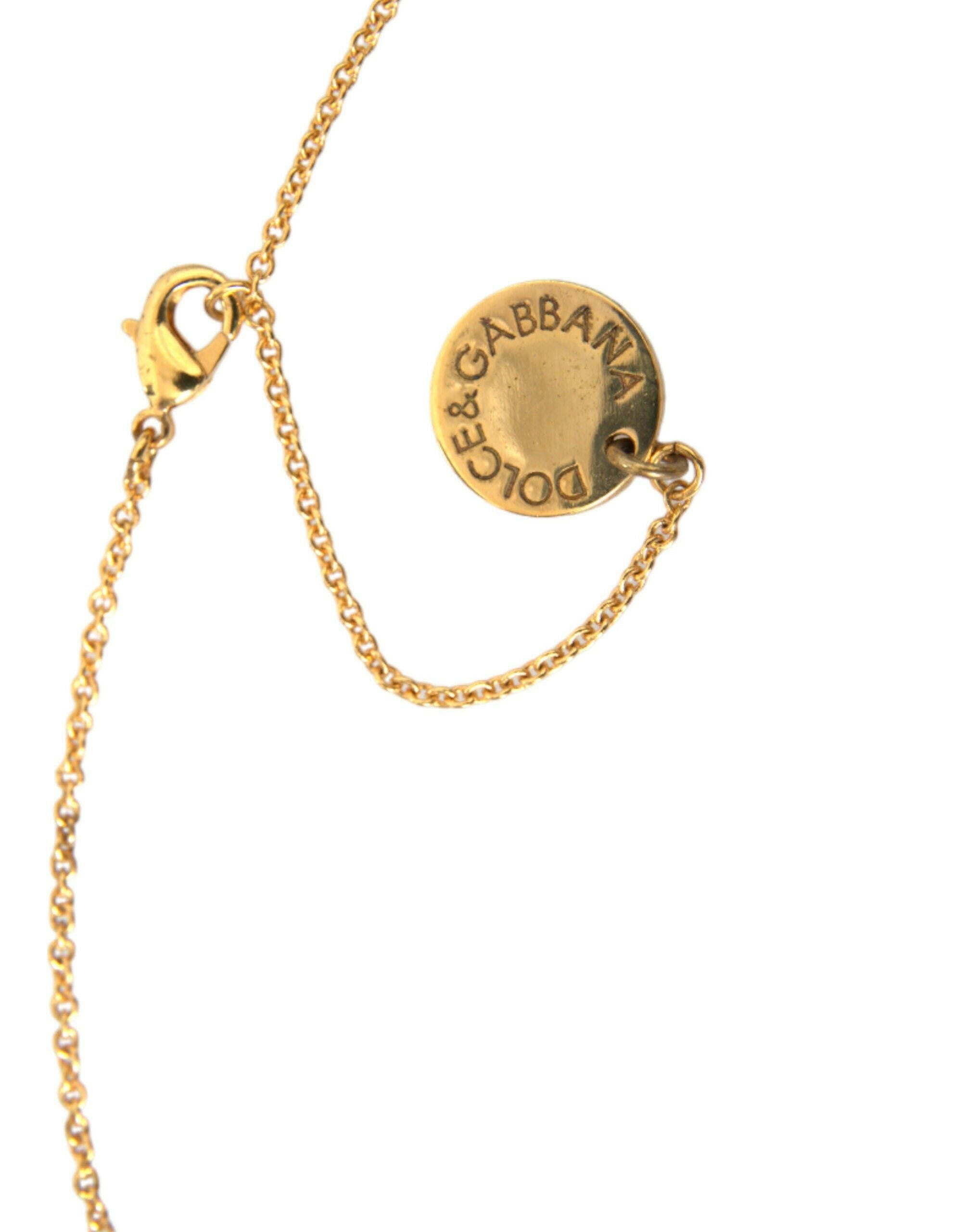 Dolce & Gabbana Gold Brass Chain Dog Heart Pendant Charm Necklace.