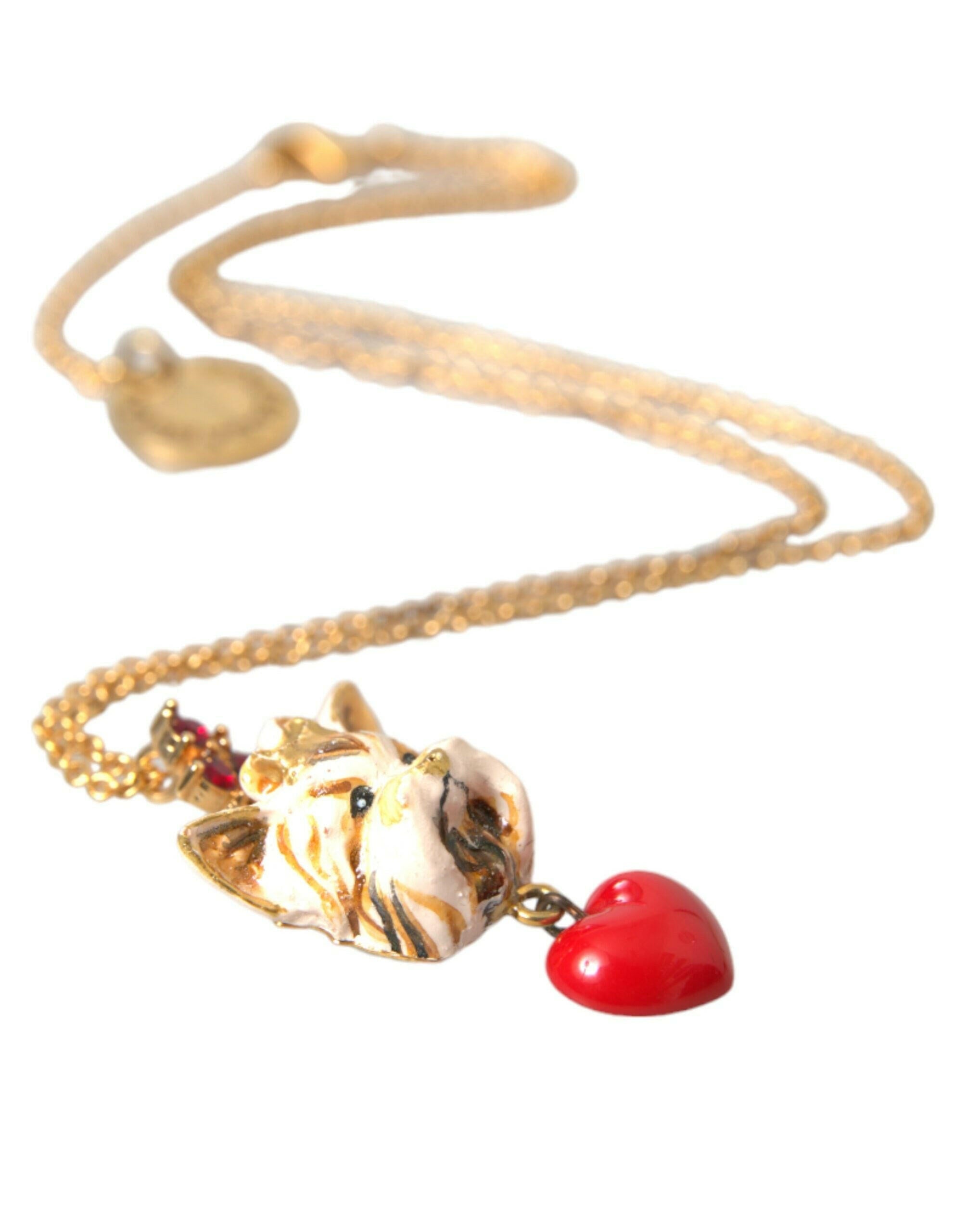 Dolce & Gabbana Gold Brass Chain Dog Heart Pendant Charm Necklace.