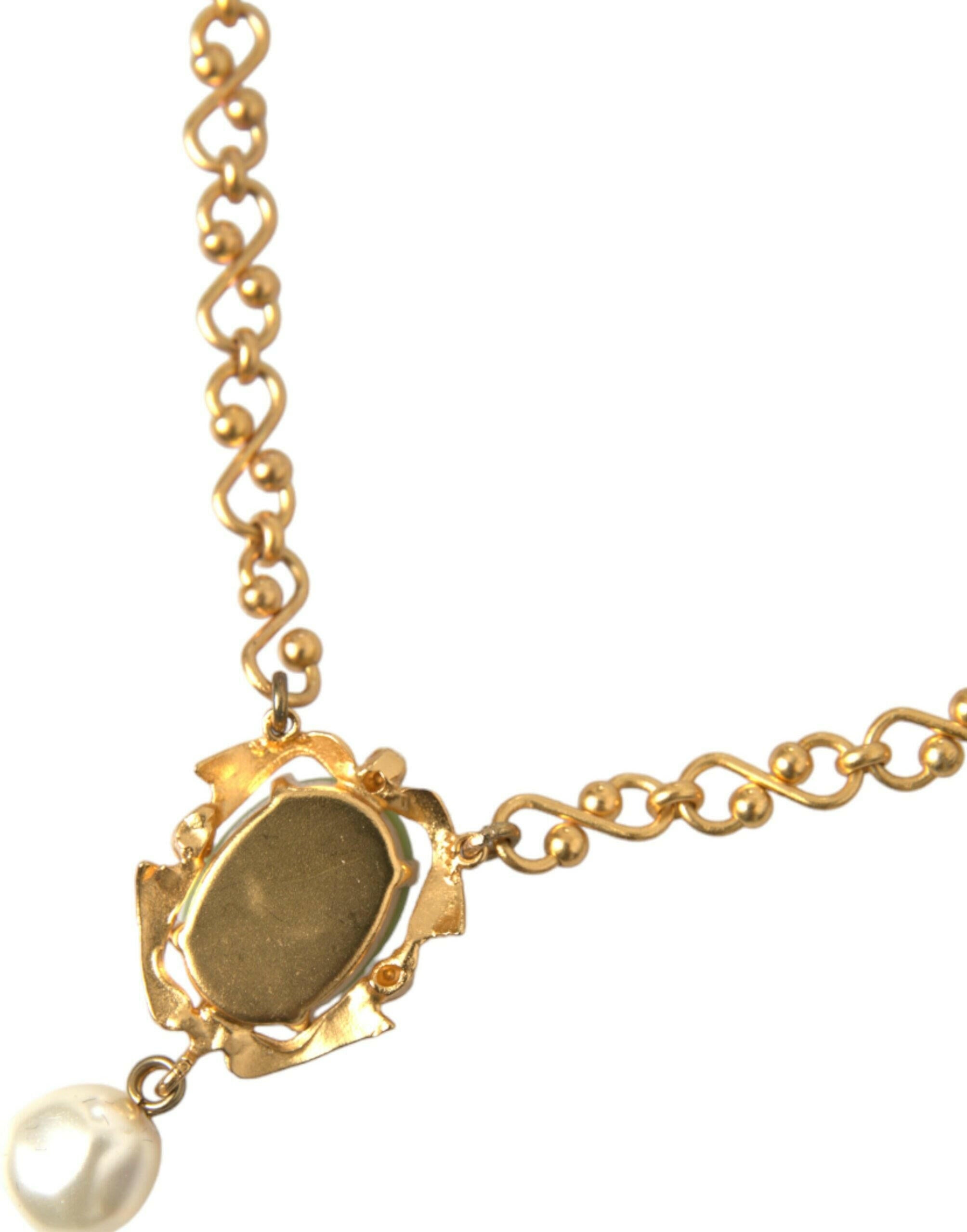 Dolce & Gabbana Gold Brass Chain Pearl Pendant Charm Necklace.