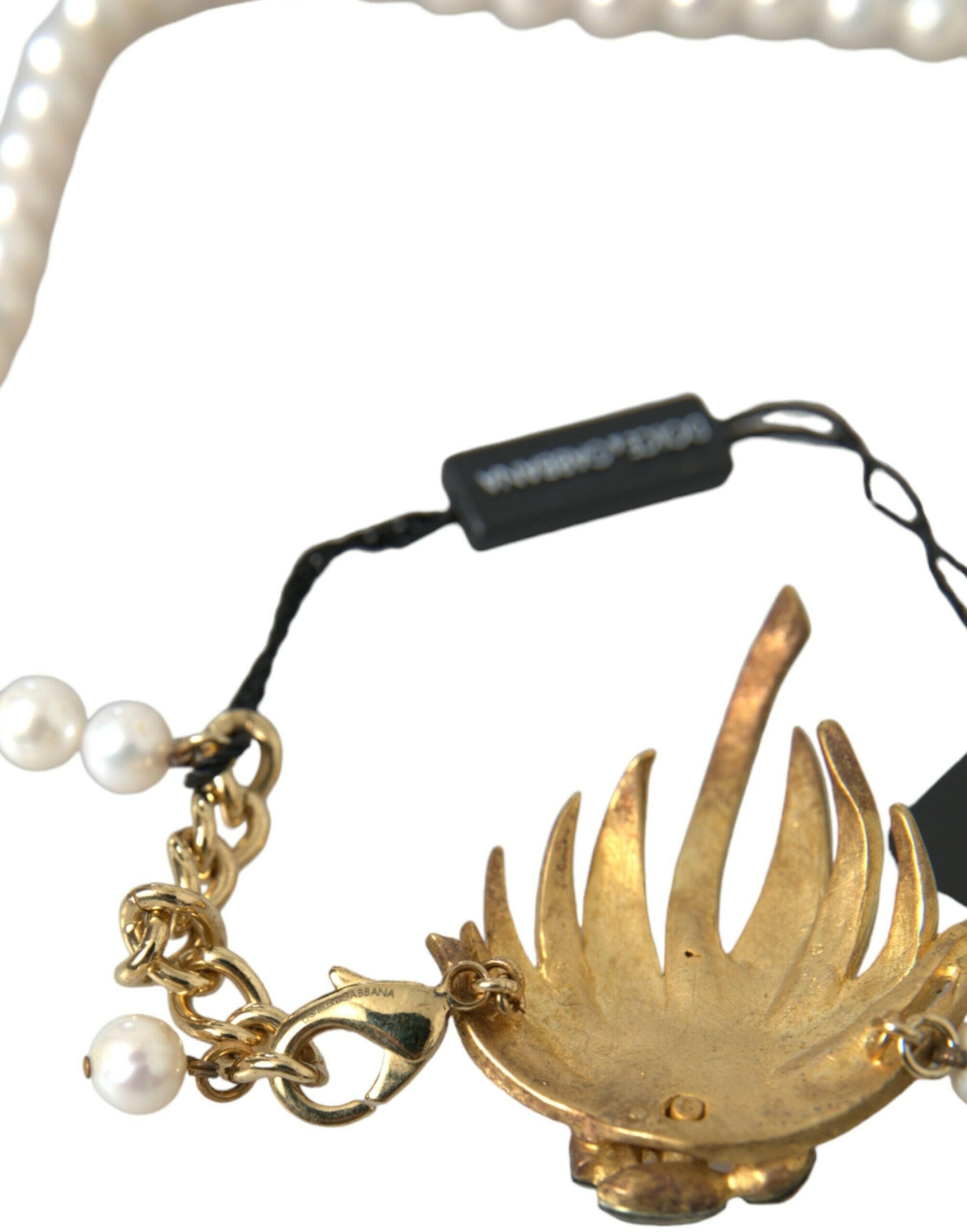 Dolce & Gabbana Gold Brass Crystal Pearl Tree Pendant Charm Necklace.